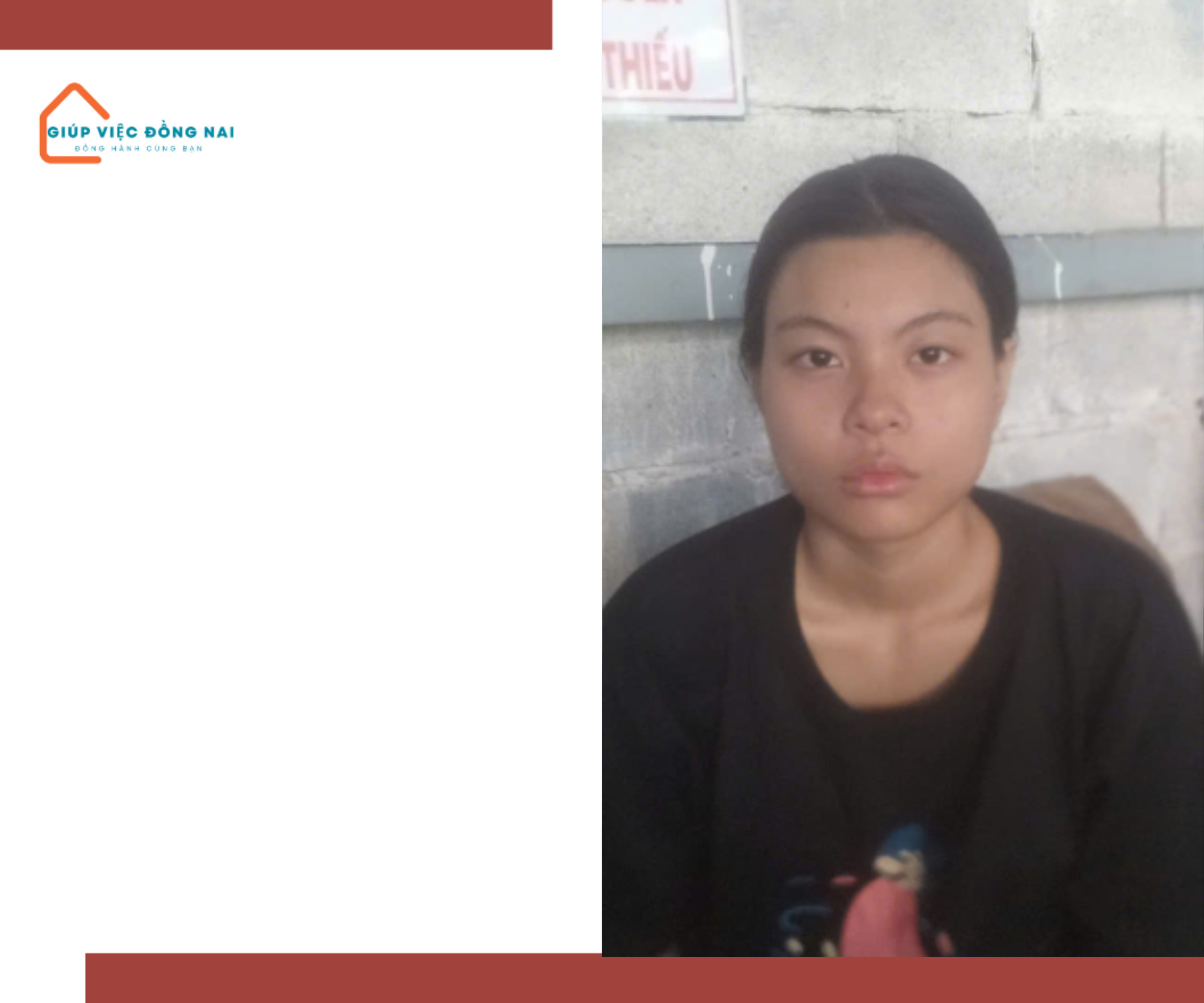 Chị TRẦN THỊ THU VÂN, sinh năm 2006, quê Bình Dương cần tìm việc
