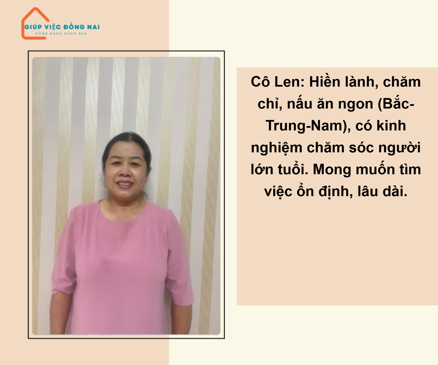 Chị NGUYỄN THỊ LEN, sinh năm 1969, quê Đắk Lắk cần tìm việc