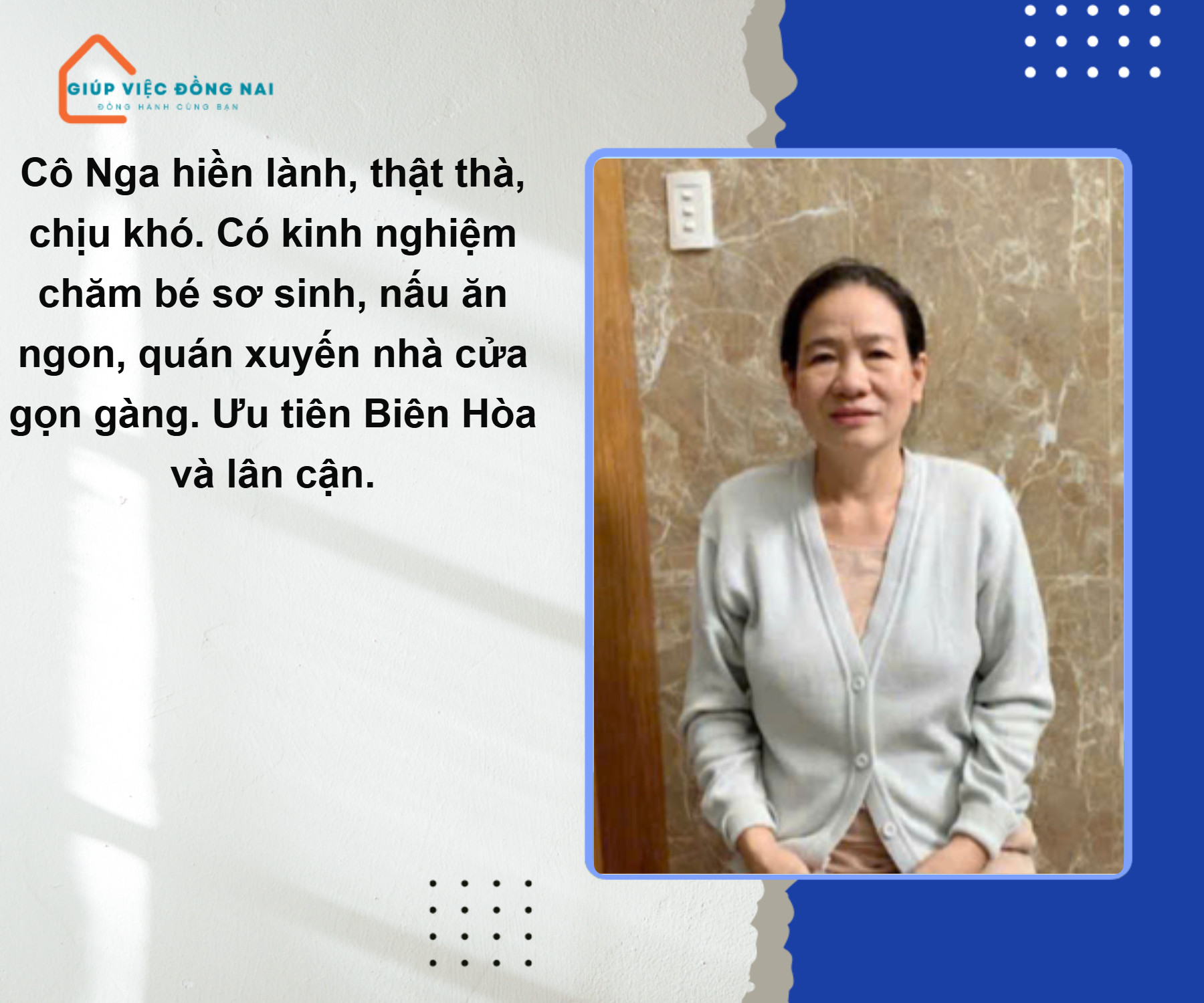 Chị NGÔ THỊ KIM NGA, sinh năm 1972, quê Hưng Yên cần tìm việc