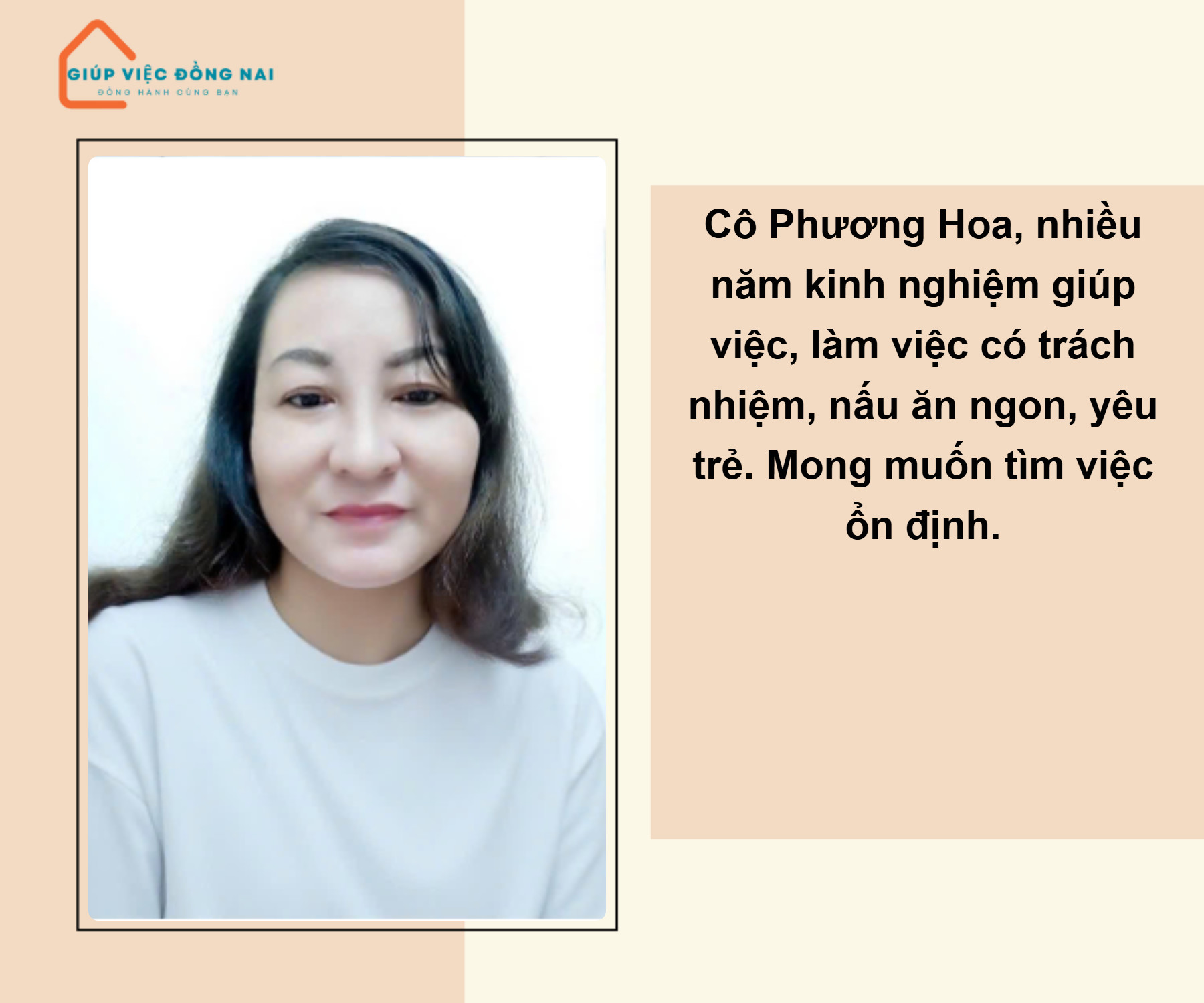 Chị LÊ THỊ PHƯƠNG HOA, sinh năm 1971, quê Vĩnh Long cần tìm việc