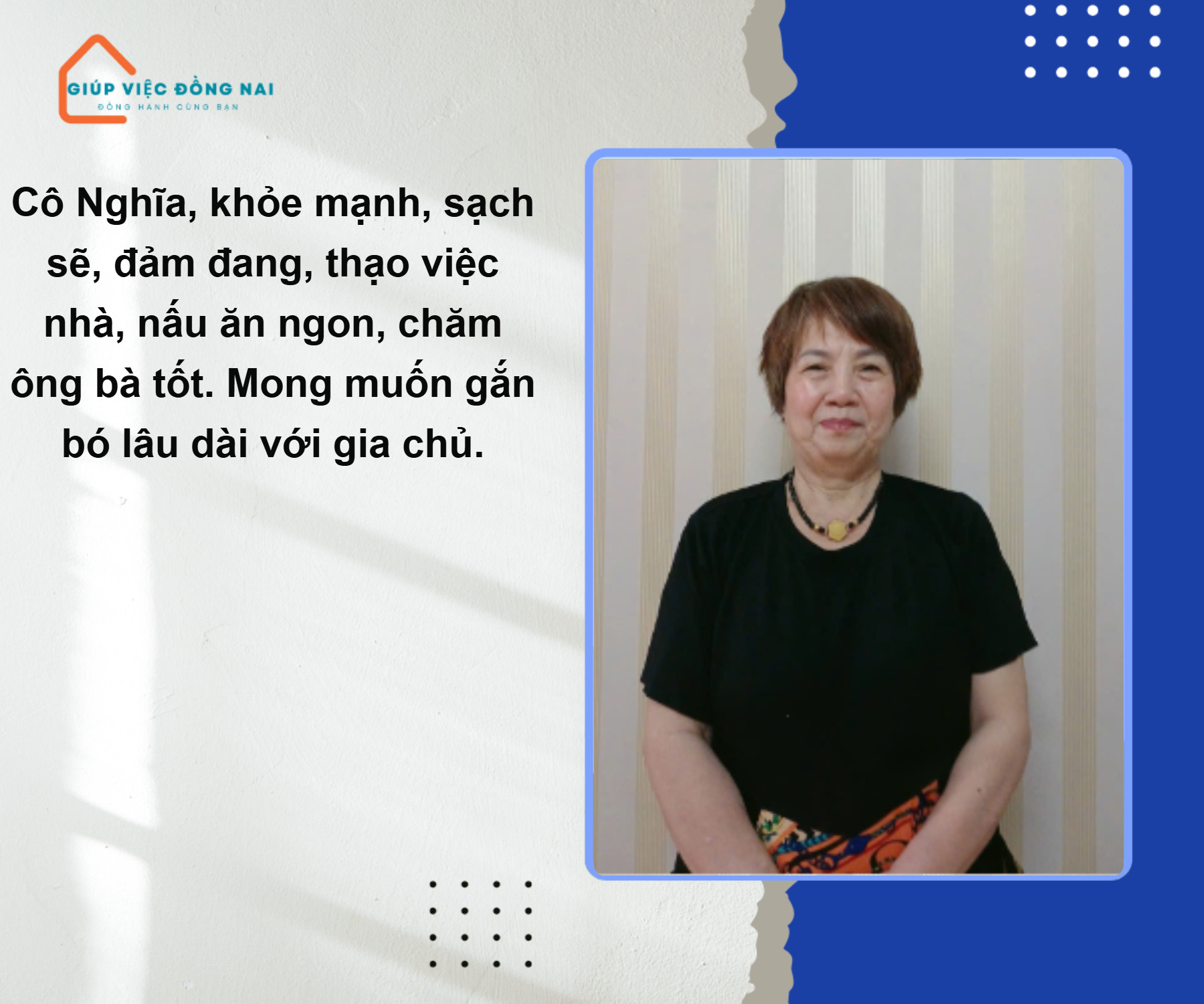 Chị ĐINH THỊ NGHĨA, sinh năm 1961, quê Hà Tĩnh cần tìm việc