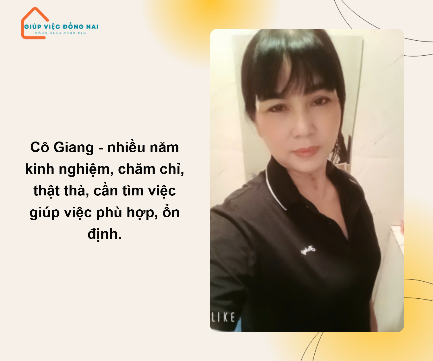 Chị TRẦN THỊ GIANG, sinh năm 1973, quê Đồng Nai cần tìm việc