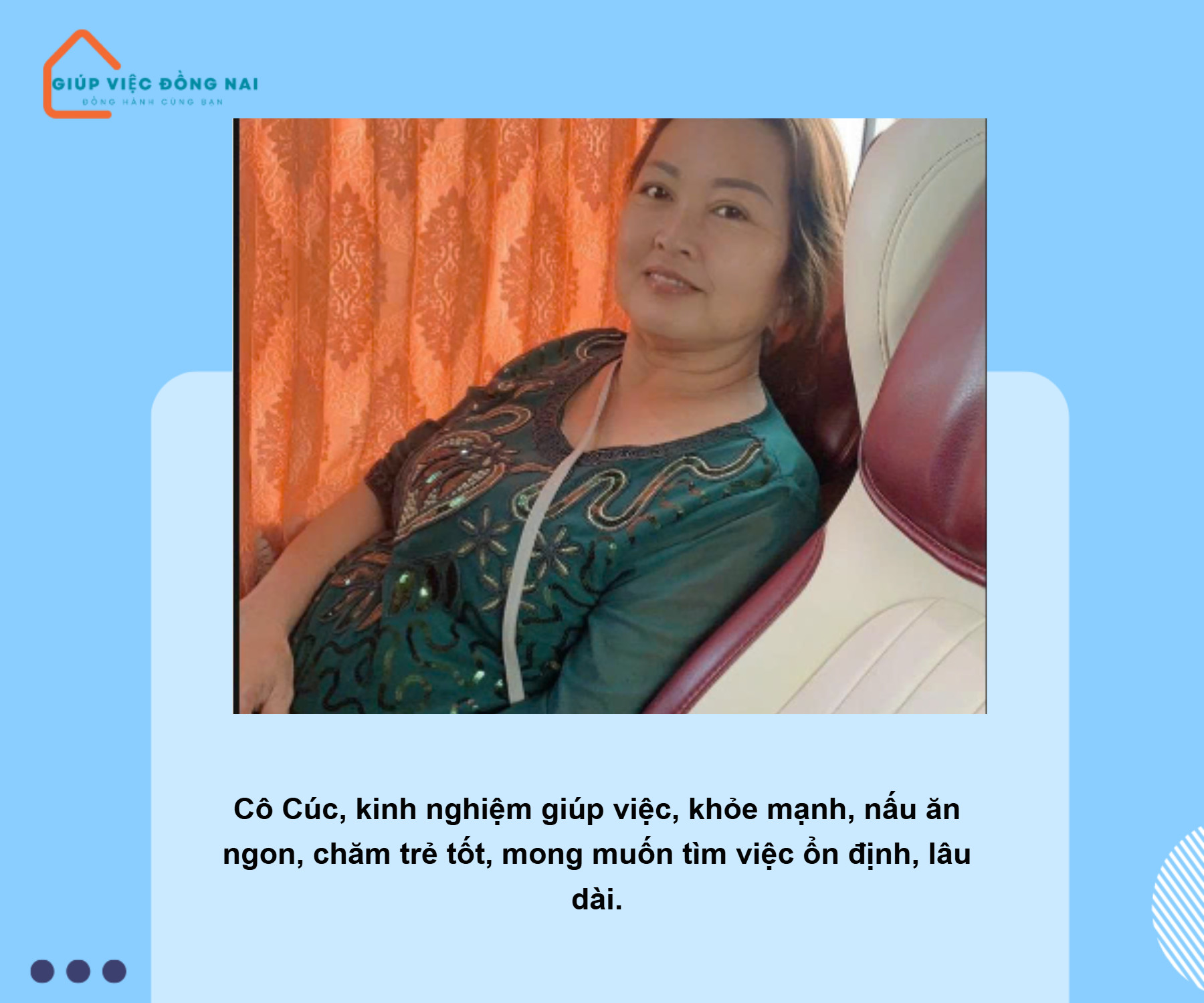 Chị LÊ KIM CÚC, sinh năm 1969, quê Đồng Nai cần tìm việc