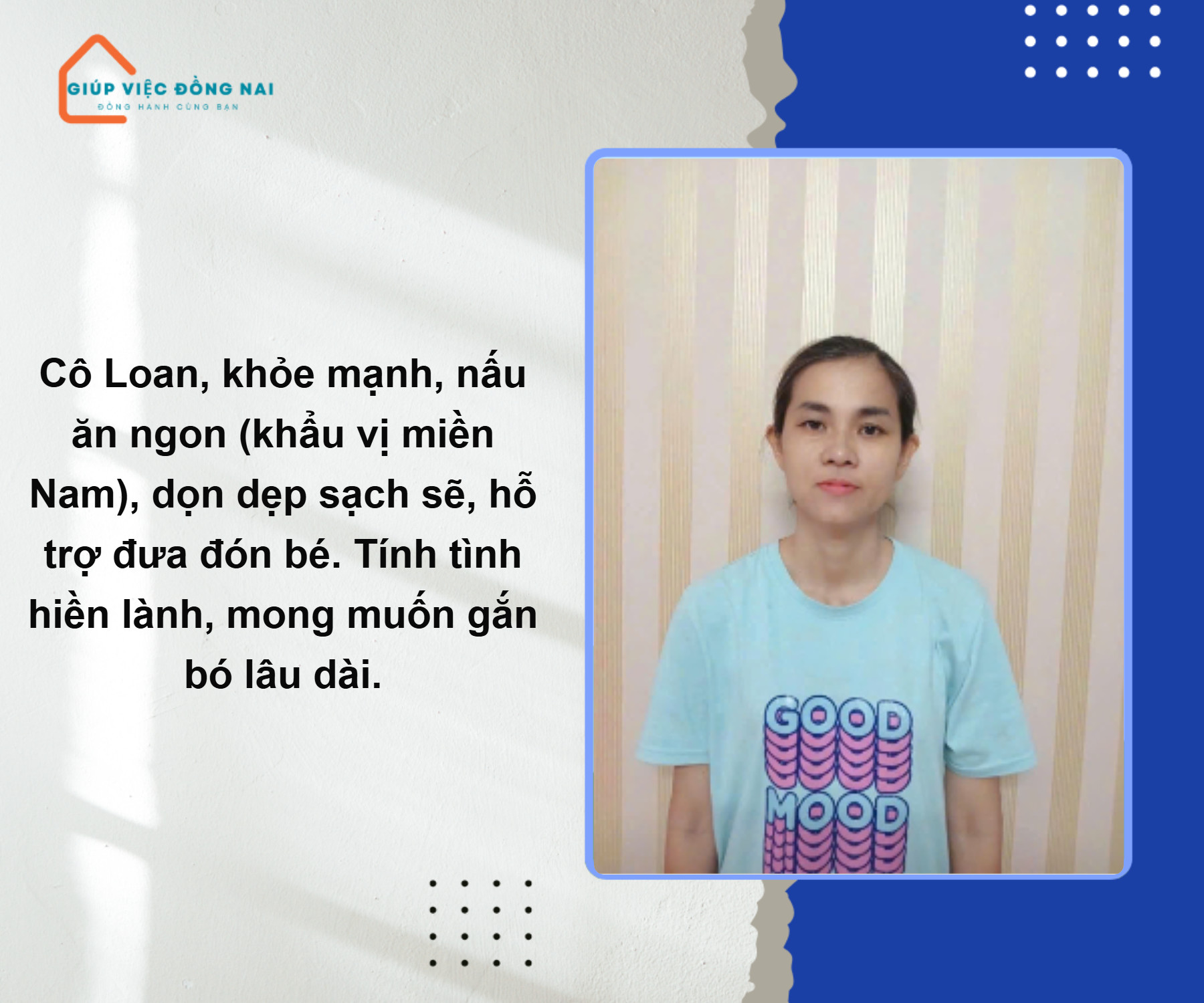 Chị PHÙNG HỒNG BÍCH LOAN, sinh năm 1980, quê Đồng Nai cần tìm việc