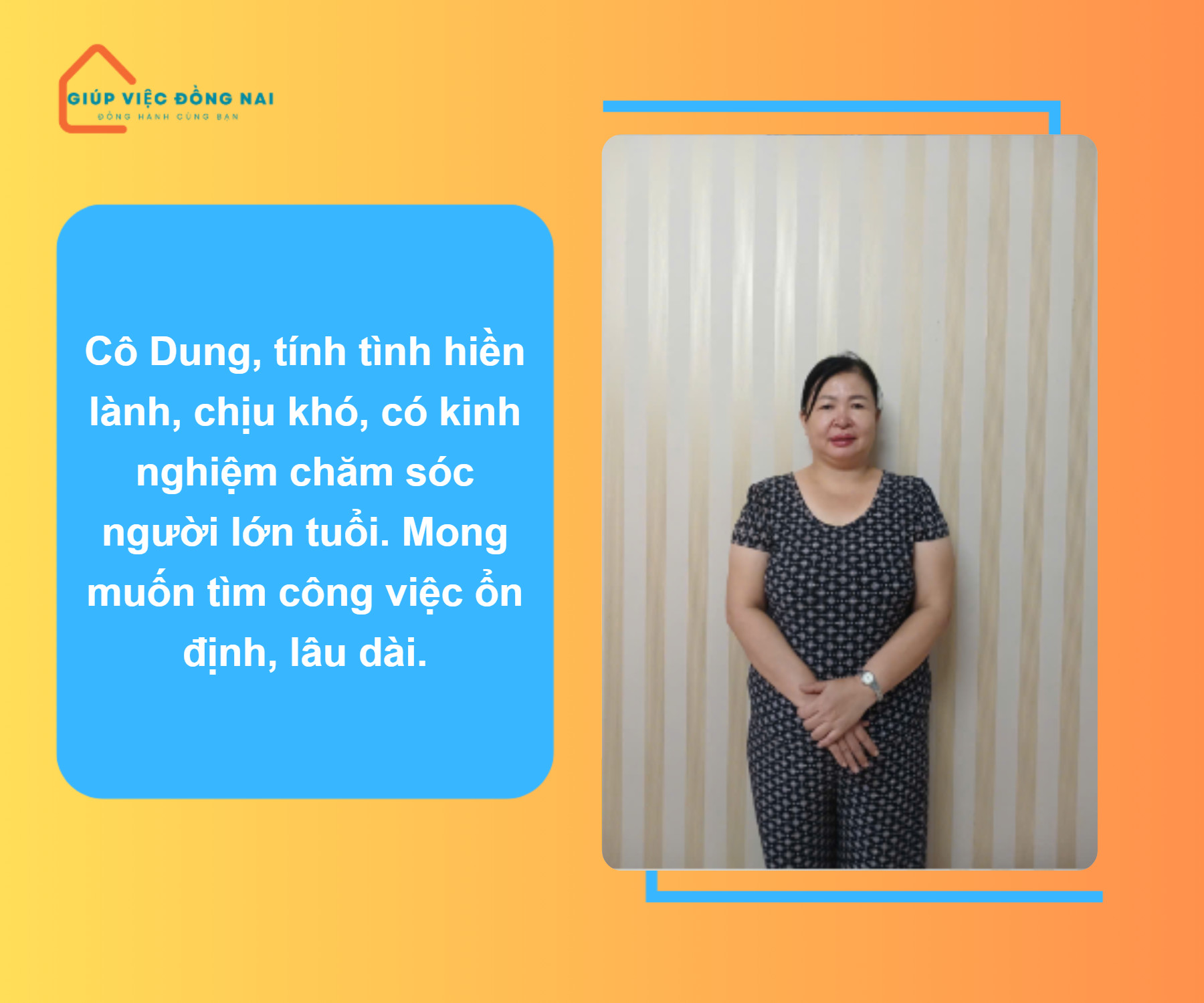 Chị DƯƠNG THỊ LỆ DUNG, sinh năm 1980, quê Quảng Nam cần tìm việc