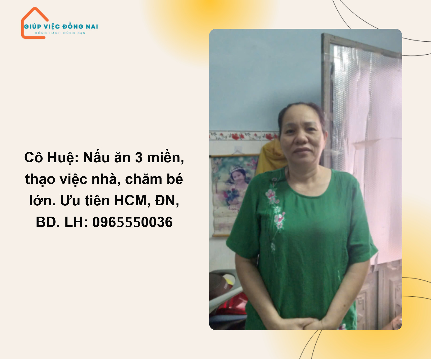 Chị HUỲNH THỊ HUỆ, sinh năm 1972, quê Sóc Trăng cần tìm việc