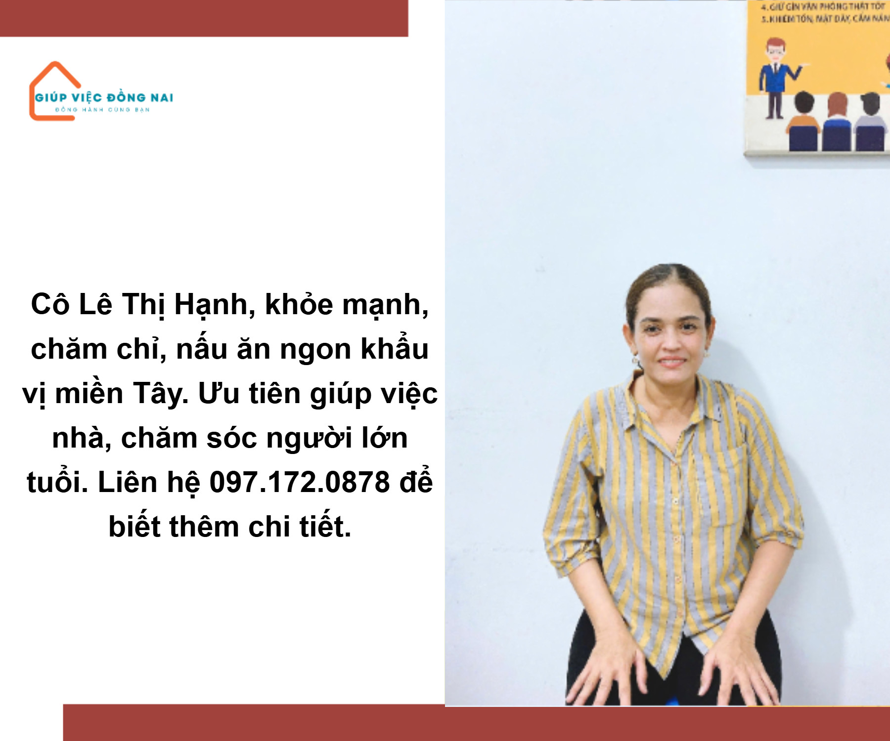 Chị LÊ THỊ HẠNH, sinh năm 1979, quê Đồng Tháp cần tìm việc