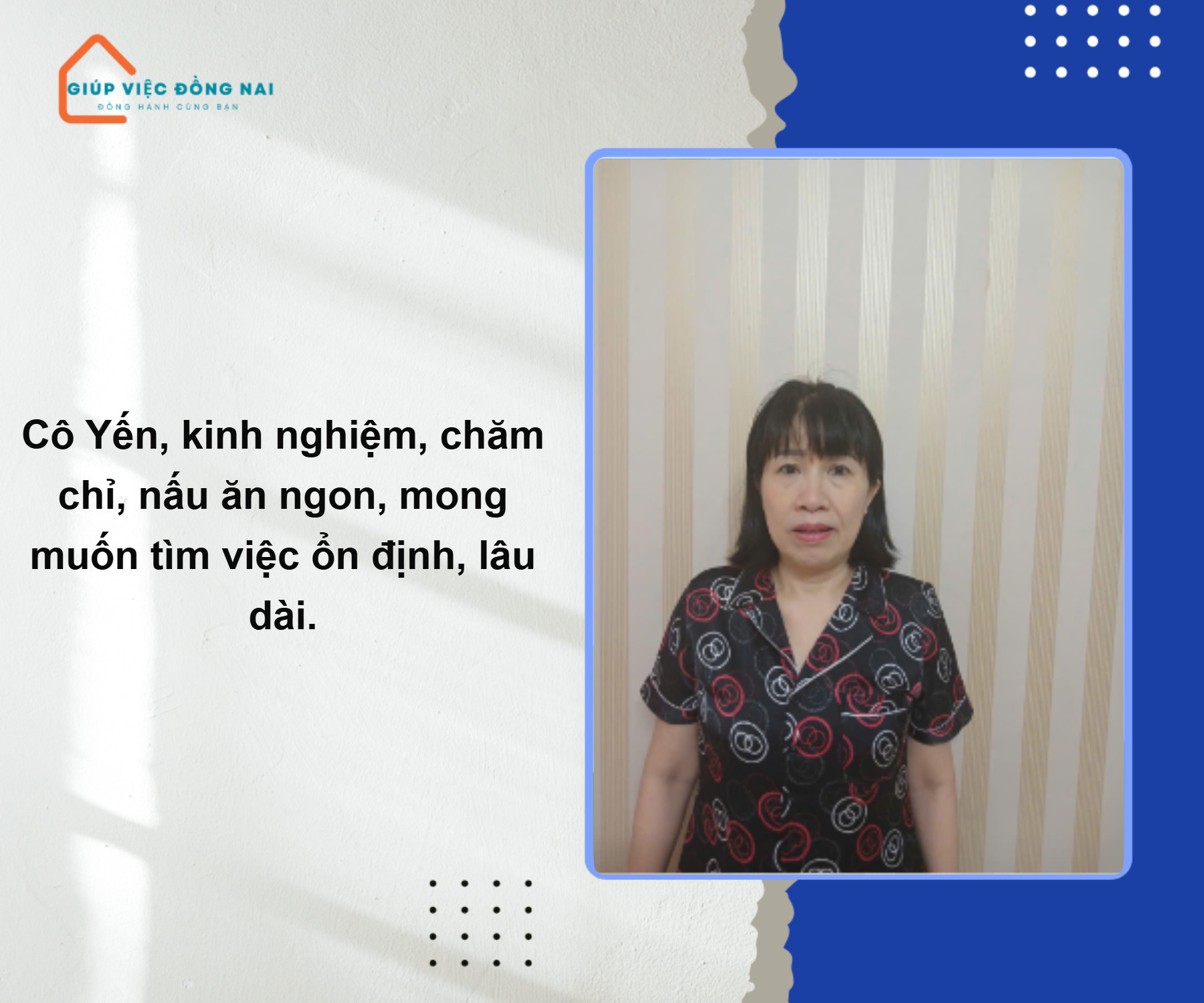 Chị ĐẶNG THỊ YẾN, sinh năm 1976, quê Quảng Bình cần tìm việc