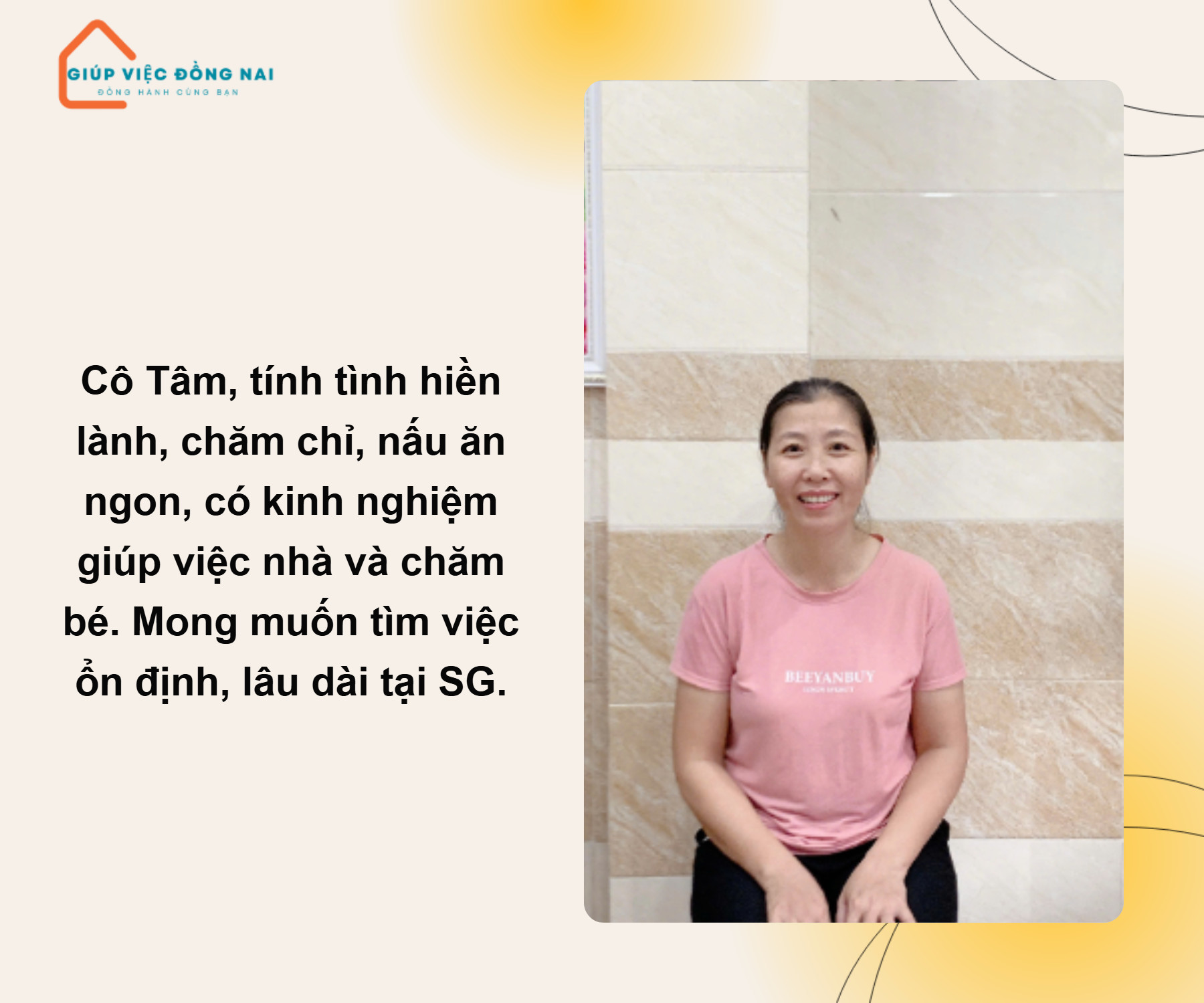 Chị NGUYỄN THỊ TÂM, sinh năm 1984, quê Nghệ An cần tìm việc