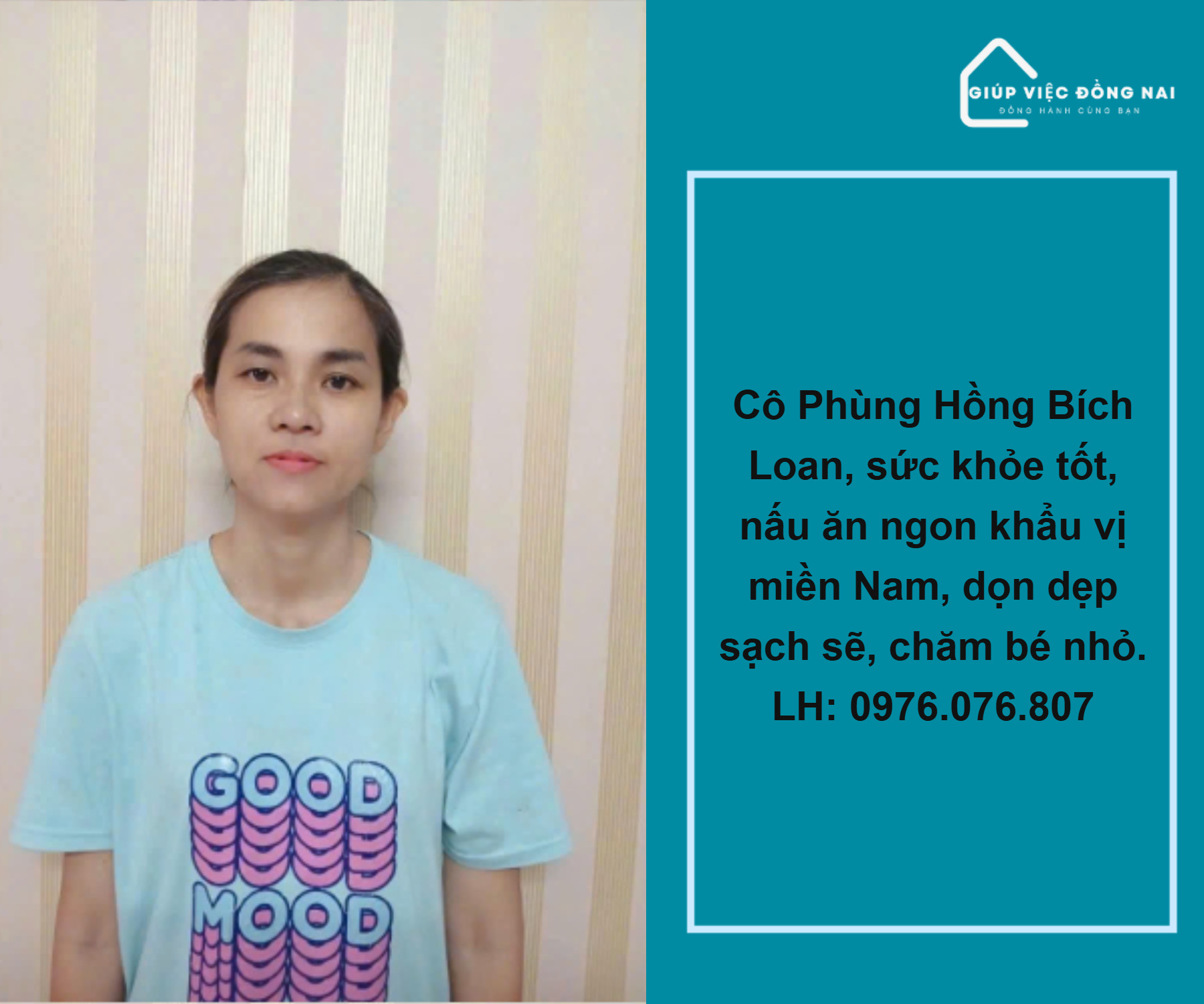Chị PHÙNG HỒNG BÍCH LOAN, sinh năm 1980, quê Đồng Nai cần tìm việc