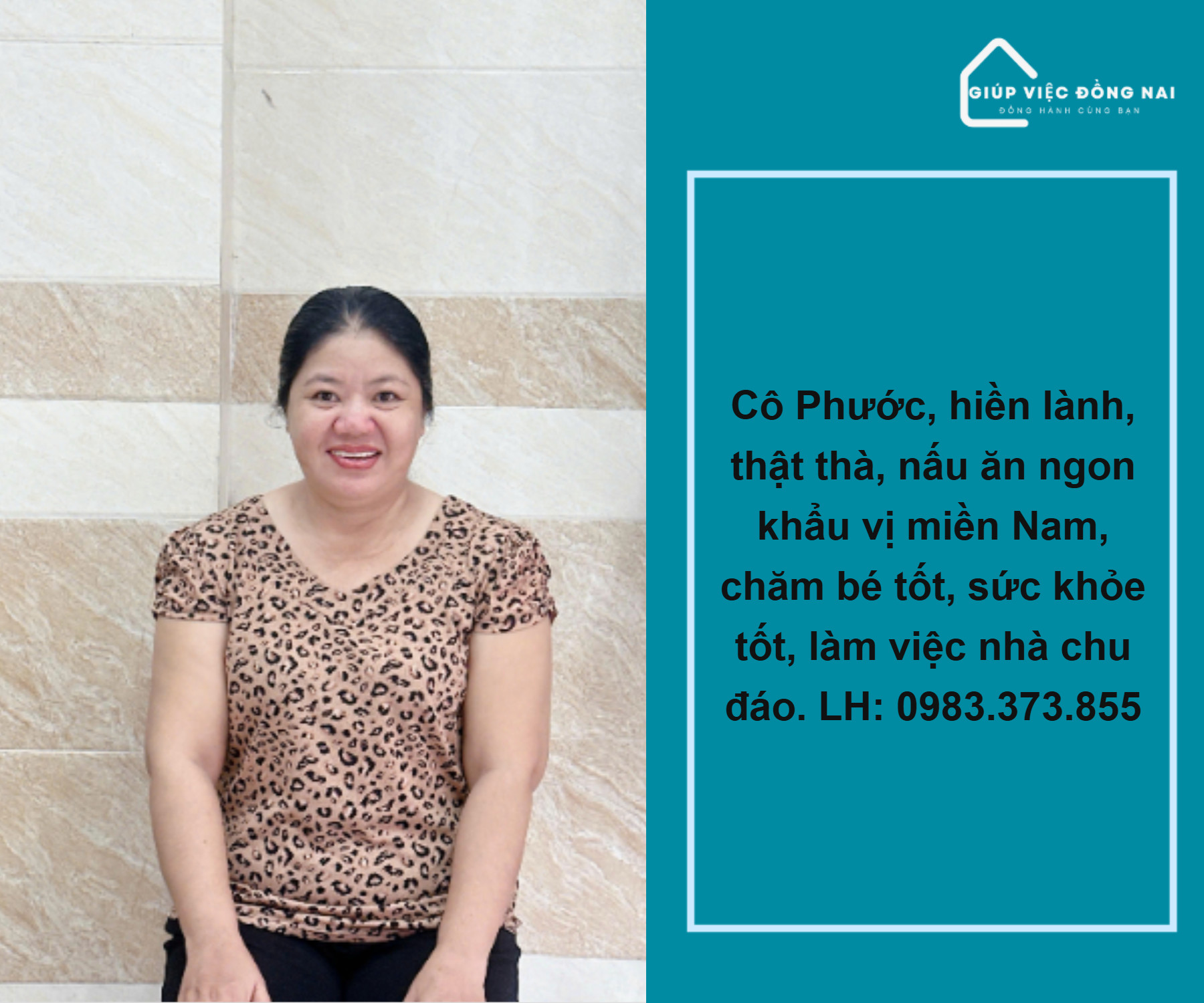 Chị NGUYỄN THỊ PHƯỚC, sinh năm 1976, quê Đồng Nai cần tìm việc