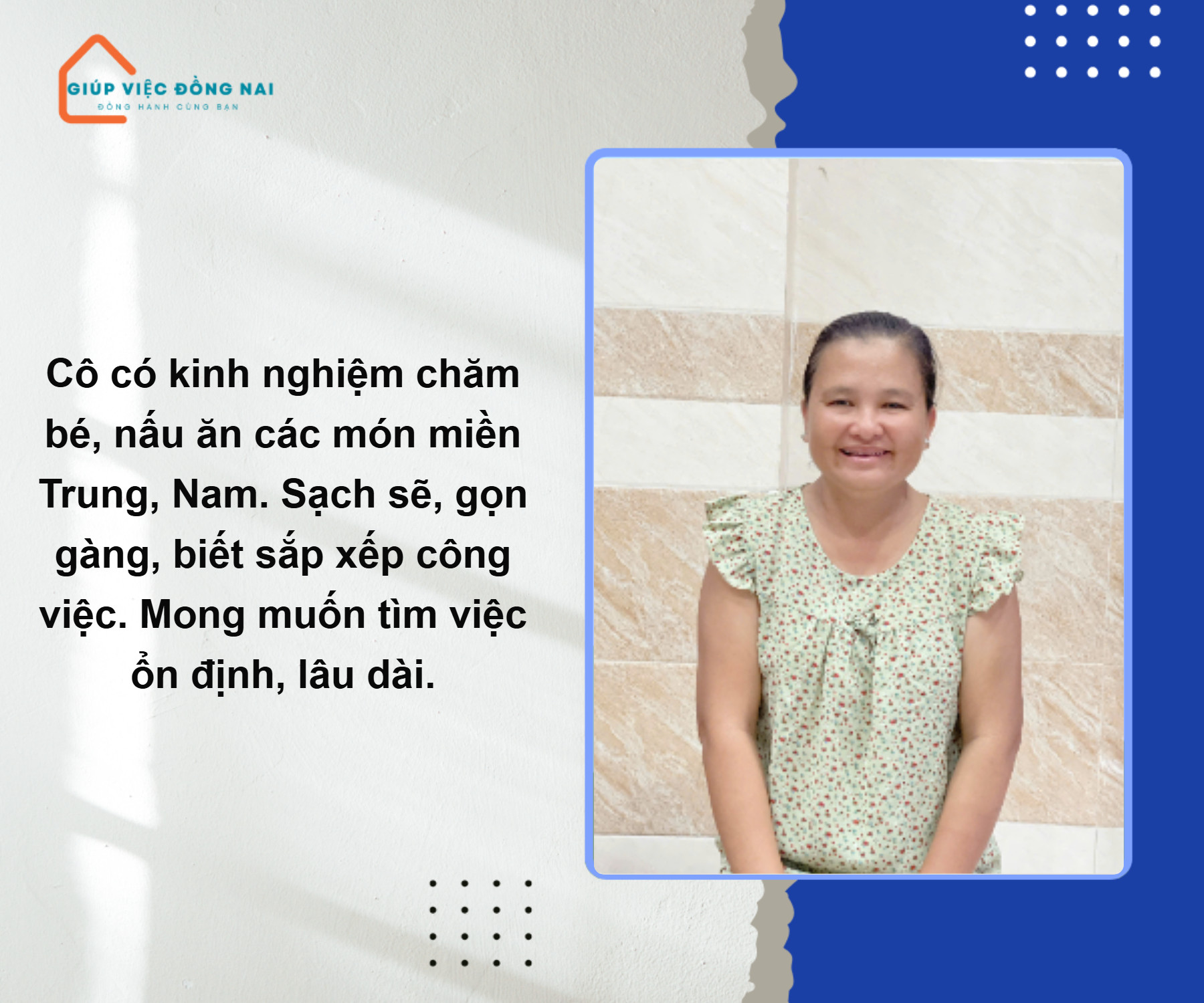 Chị PHẠM TUYẾT LOAN, sinh năm 1981, quê Tiền Giang cần tìm việc