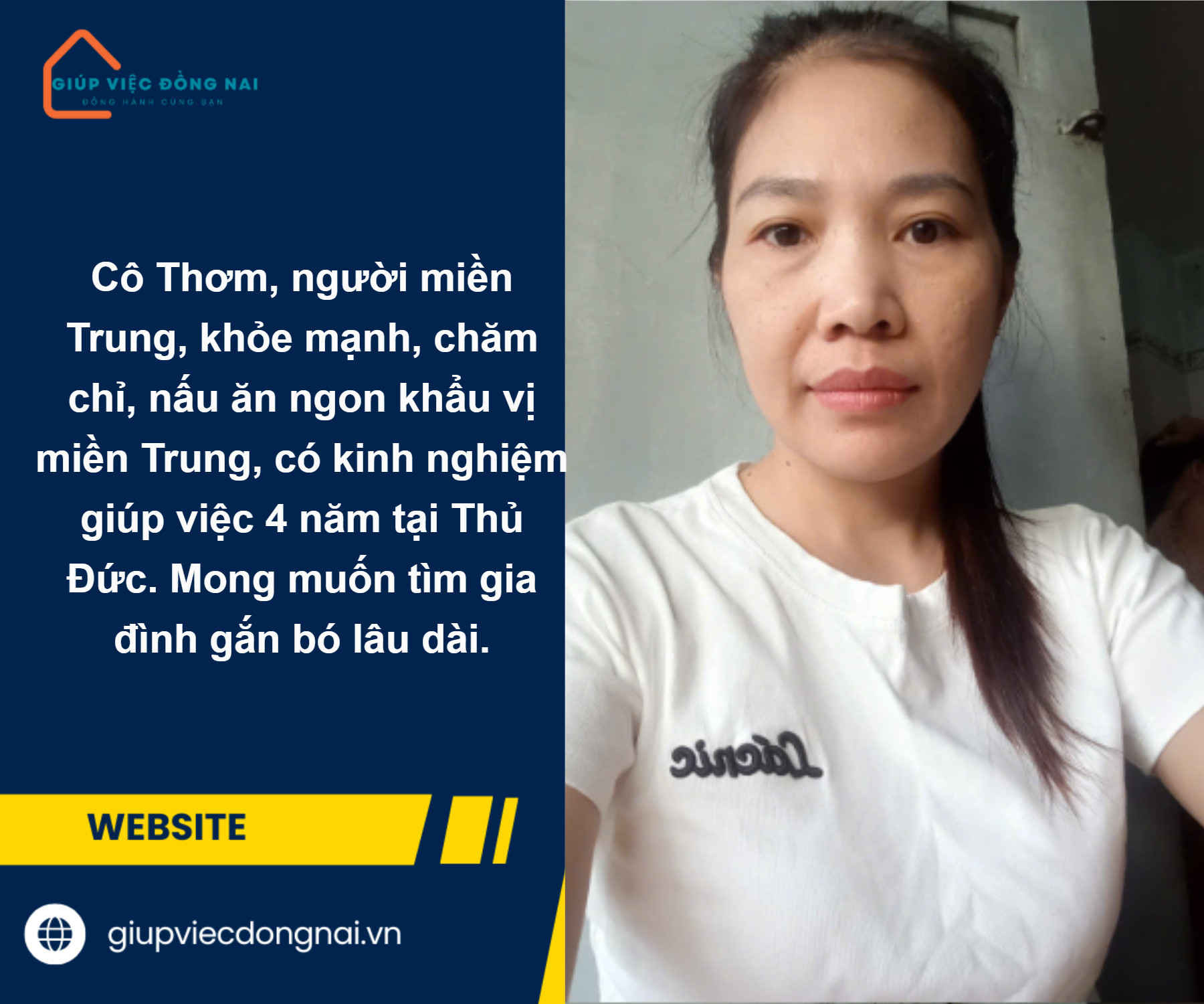 Chị PHAN THỊ THƠM, sinh năm 1983, quê Hà Tĩnh cần tìm việc