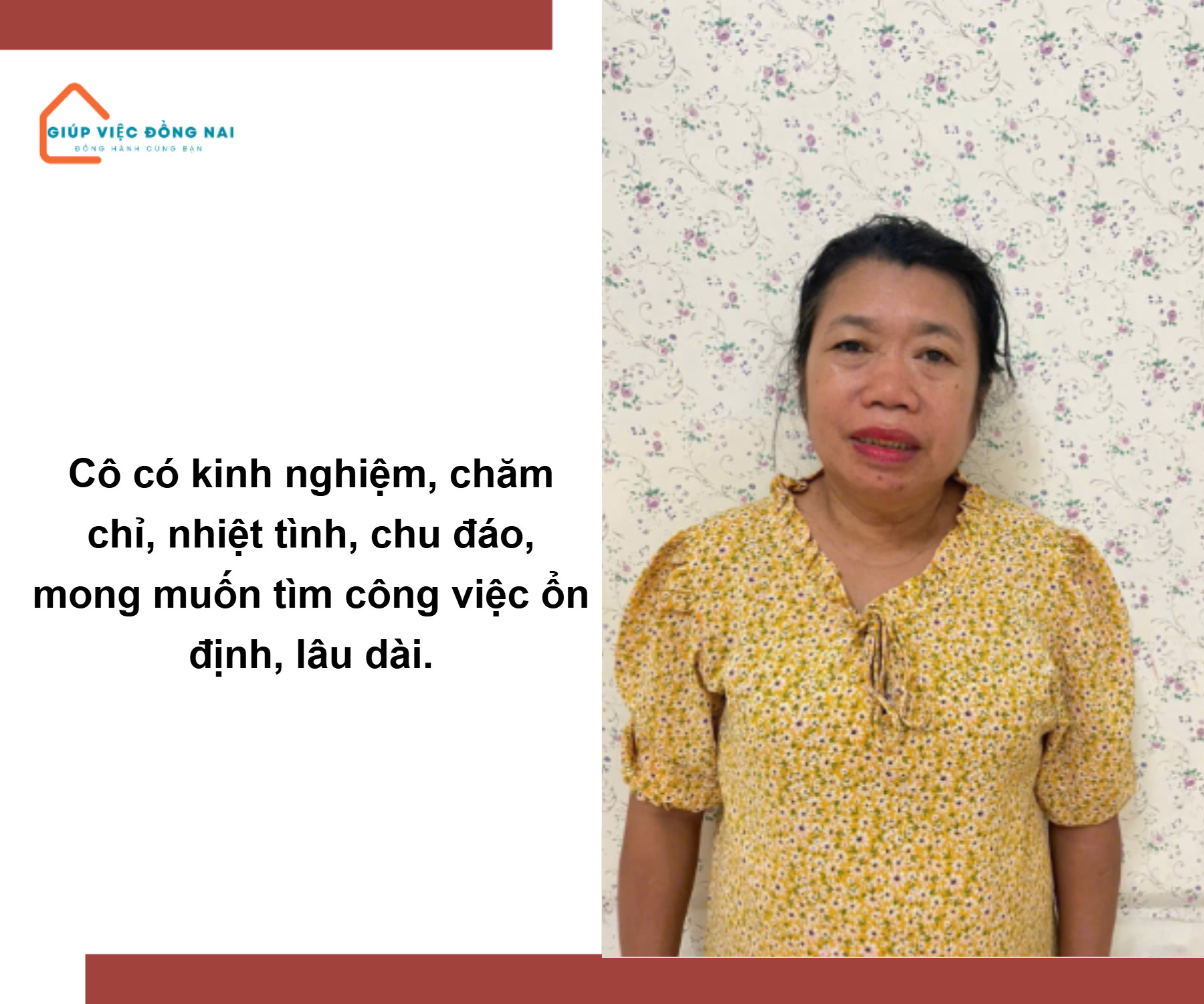 Chị NGUYỄN THỊ HẢI, sinh năm 1973, quê Nghệ An cần tìm việc