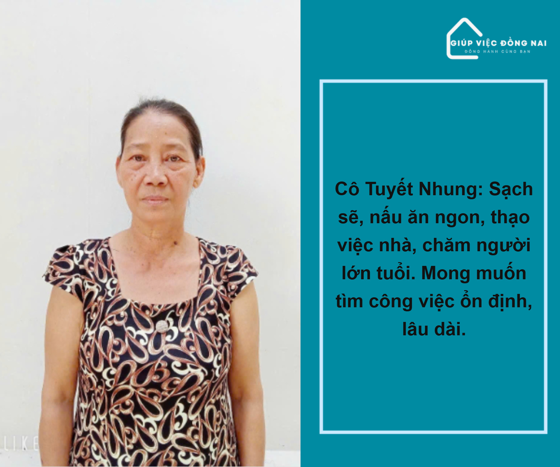 Cô Tuyết Nhung (1969) cần tìm việc giúp việc nhà