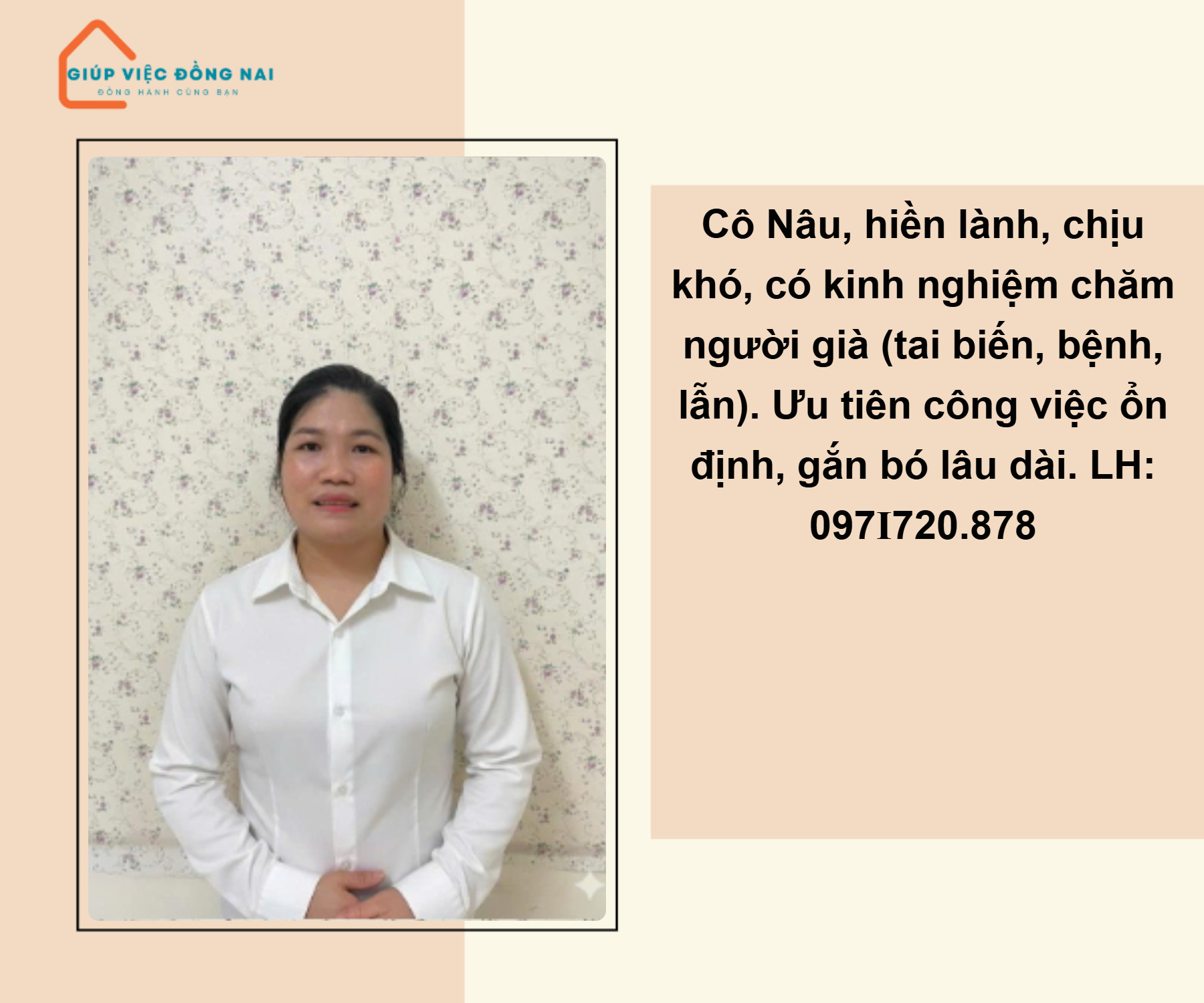 Chị MAI THỊ NÂU, sinh năm 1987, quê Thừa Thiên Huế cần tìm việc