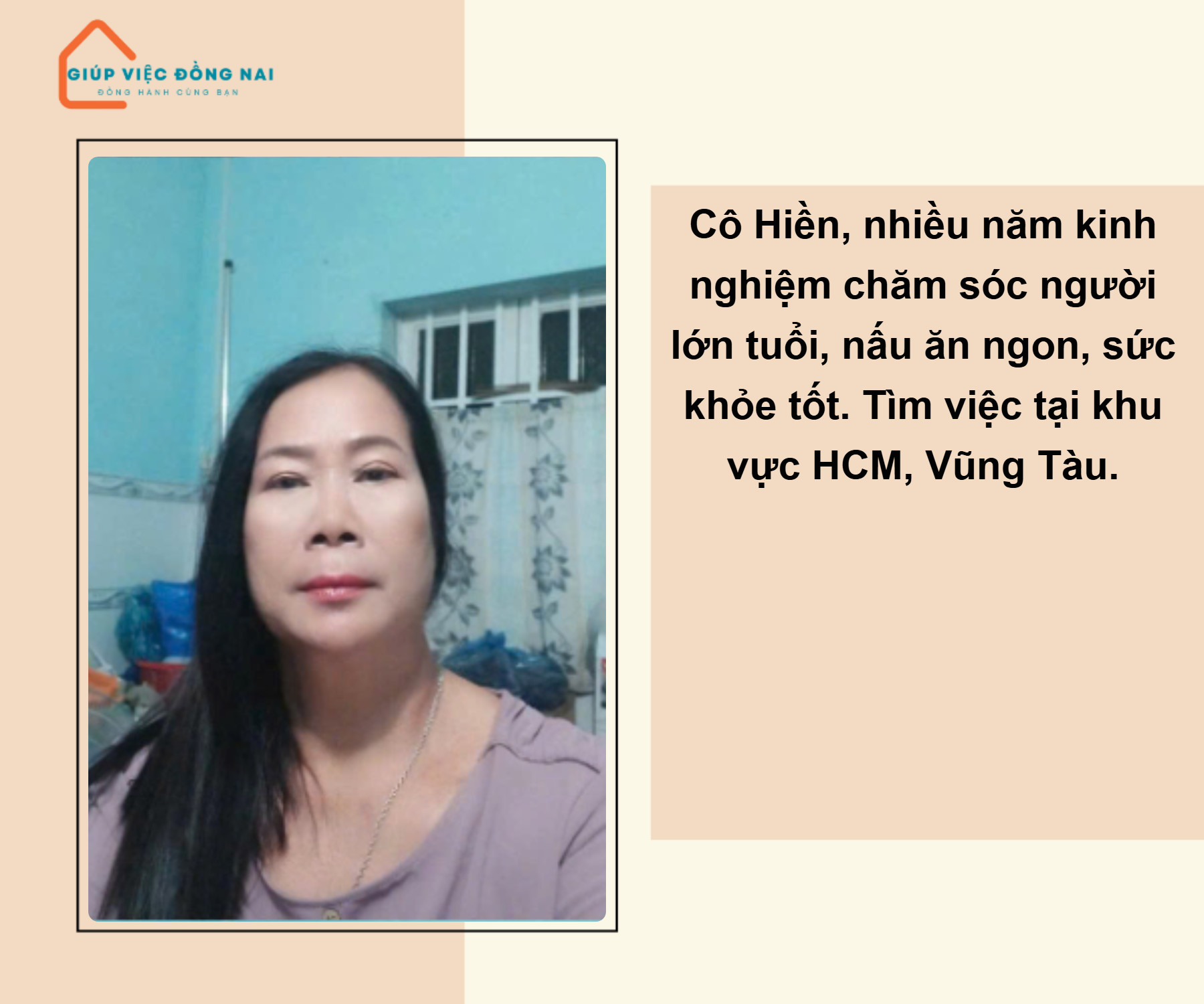 Chị PHẠM THỊ HIỀN, sinh năm 1966, quê Đồng Nai cần tìm việc