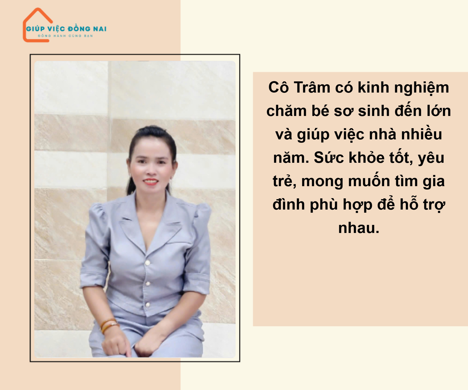 Chị TỪ THỊ HUYỀN TRÂM, sinh năm 1983, quê Ninh Thuận cần tìm việc