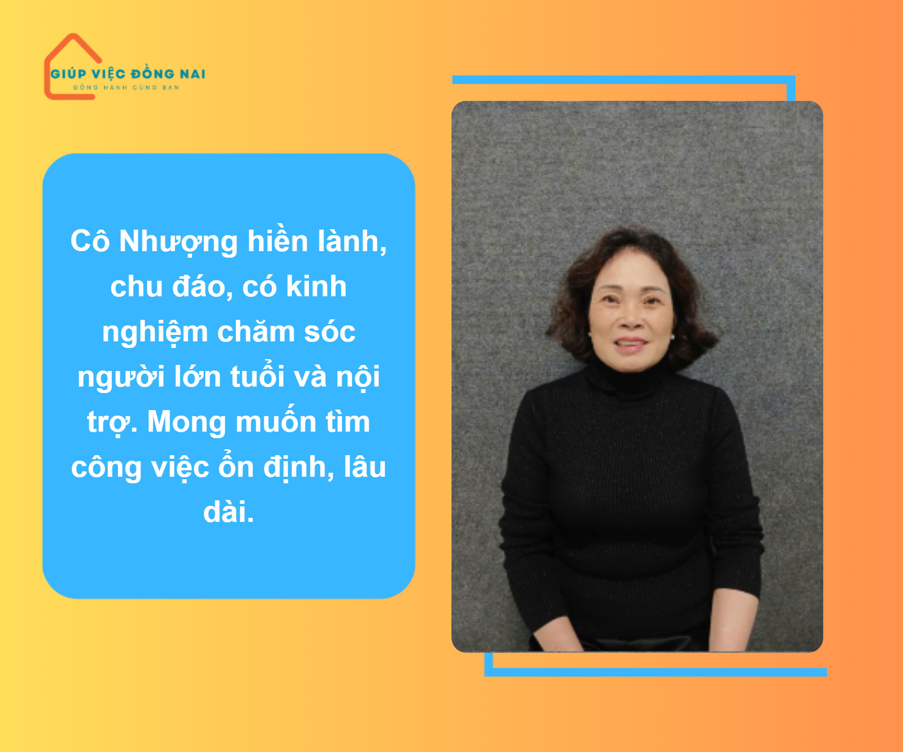 Chị NGUYỄN THỊ NHƯỢNG, sinh năm 1963, quê Bình Định cần tìm việc