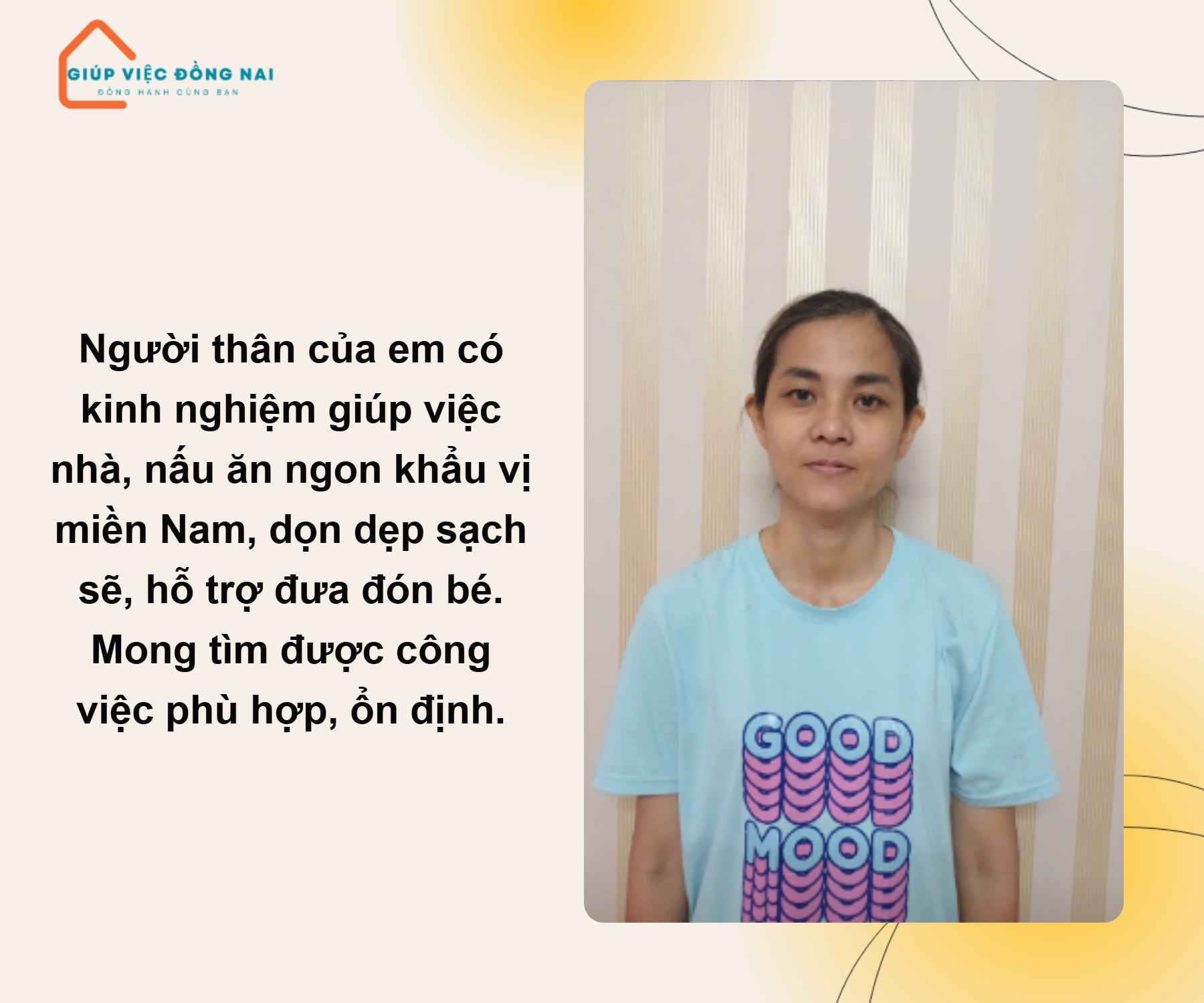 Chị PHÙNG HỒNG BÍCH LOAN, sinh năm 1980, quê Đồng Nai cần tìm việc