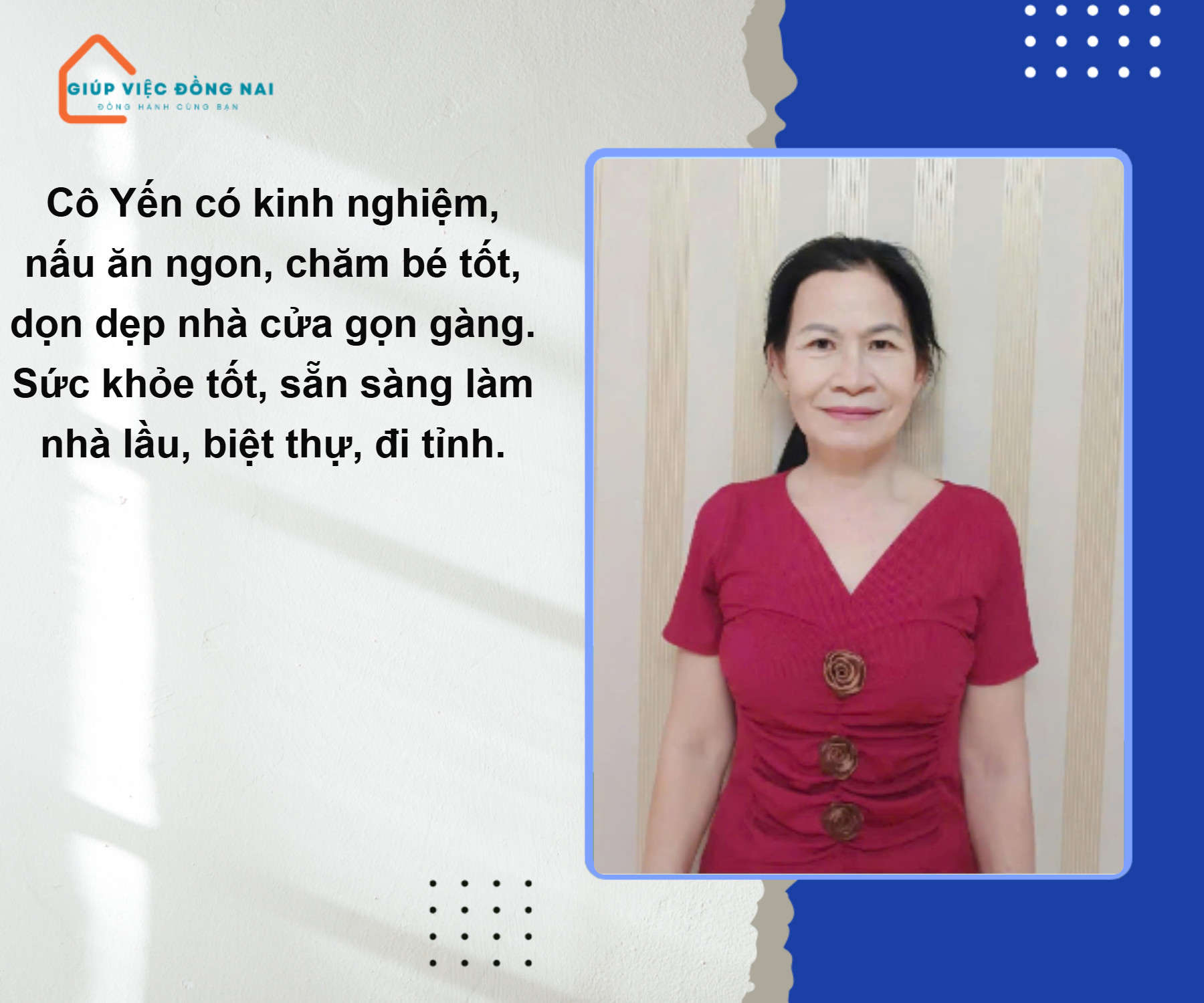 Chị HUỲNH THỊ NGỌC YẾN, sinh năm 1970, quê Đồng Nai cần tìm việc