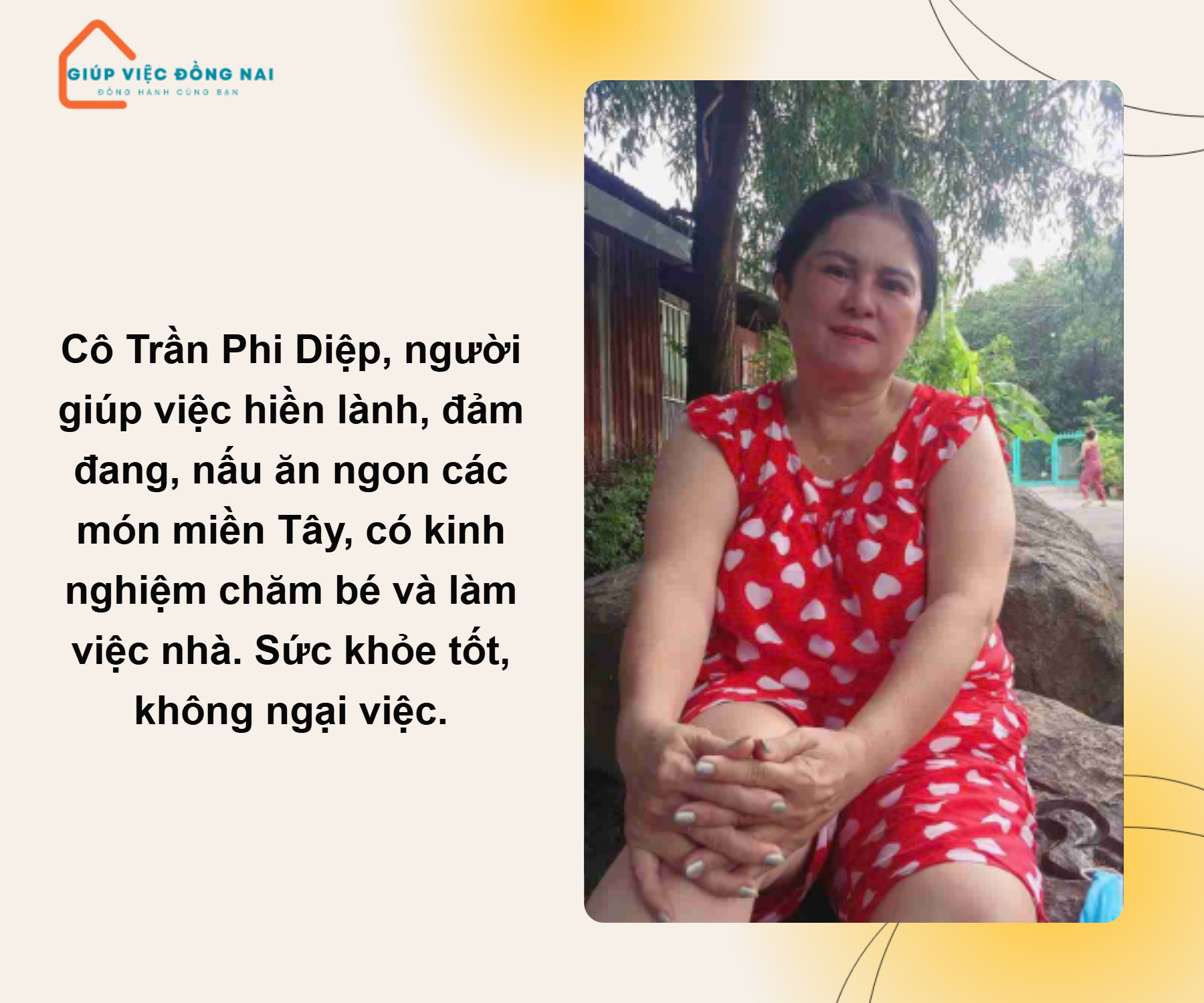 Chị Trần Phi Diệp, sinh năm 1967, quê Đồng Nai cần tìm việc