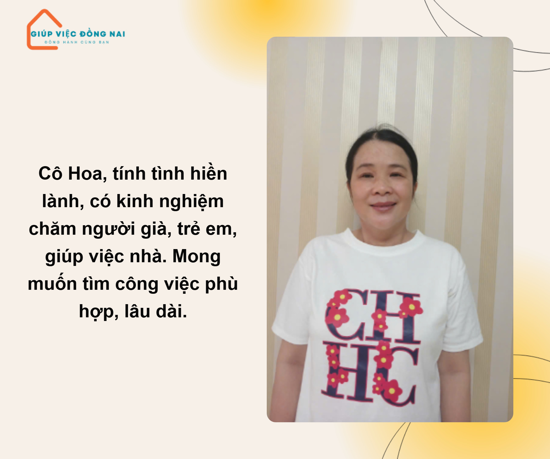 Chị NGUYỄN THỊ HOA, sinh năm 1981, quê Quảng Bình cần tìm việc