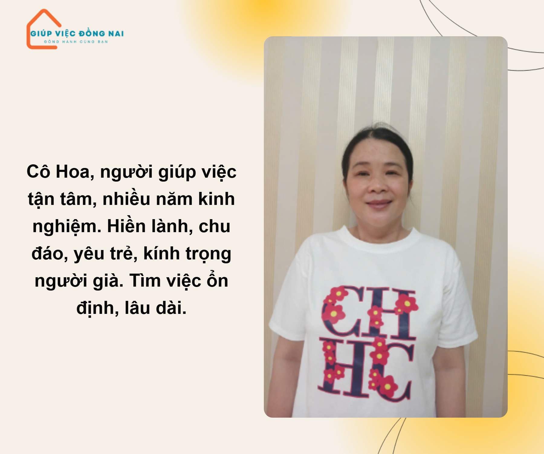 Chị NGUYỄN THỊ HOA, sinh năm 1981, quê Quảng Bình cần tìm việc