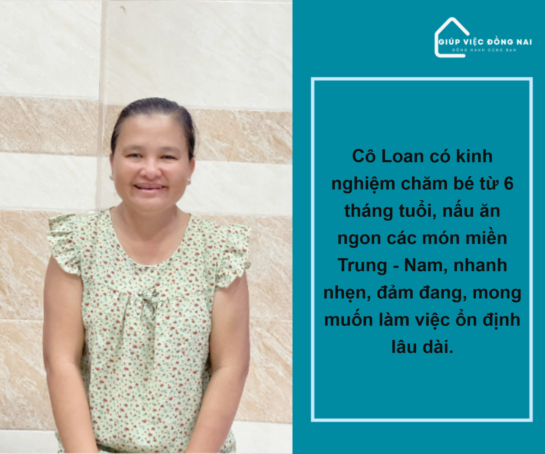 Chị PHẠM TUYẾT LOAN, sinh năm 1981, quê Tiền Giang cần tìm việc