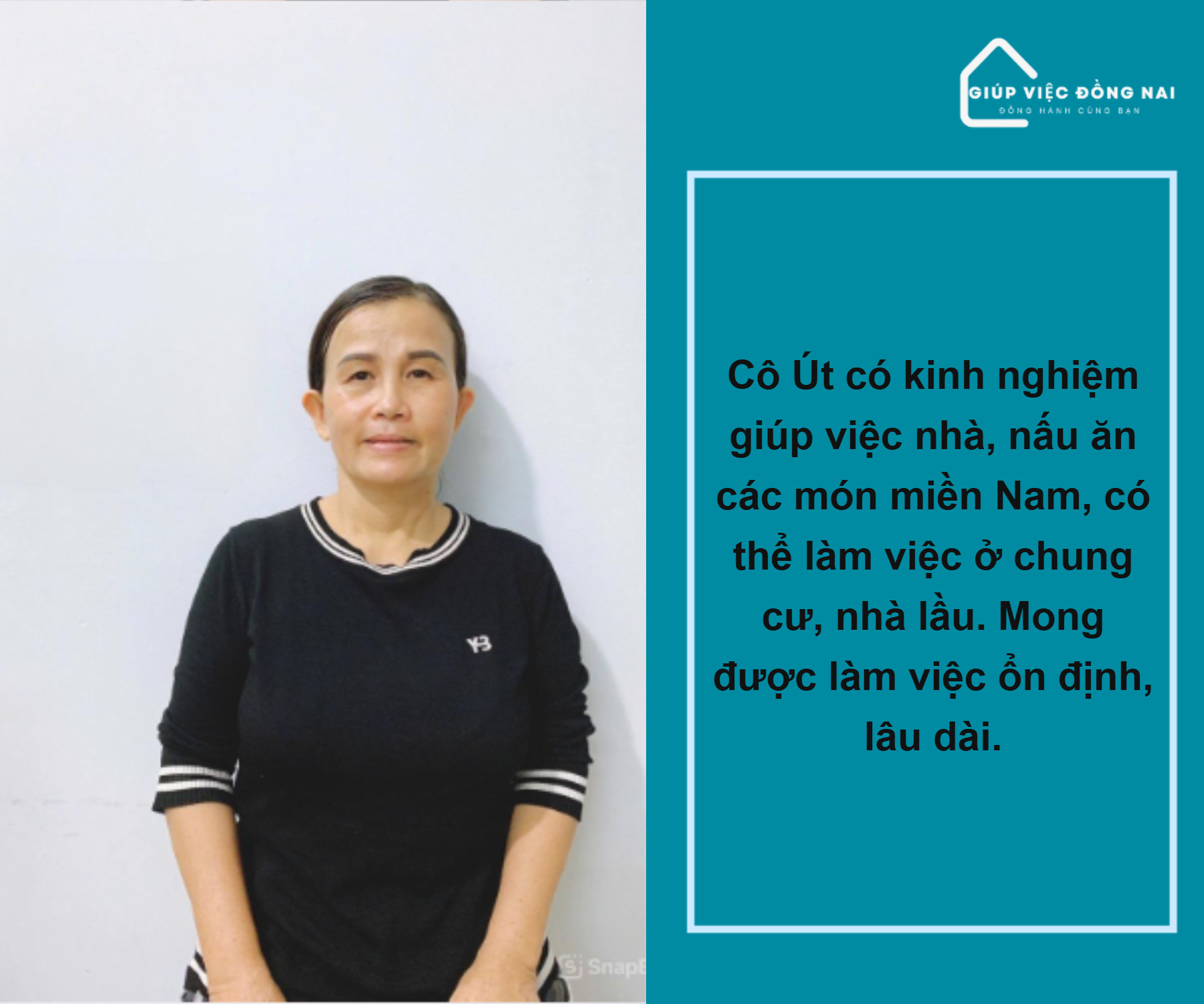 Chị DƯƠNG THỊ ÚT, sinh năm 1972, quê Đồng Nai cần tìm việc