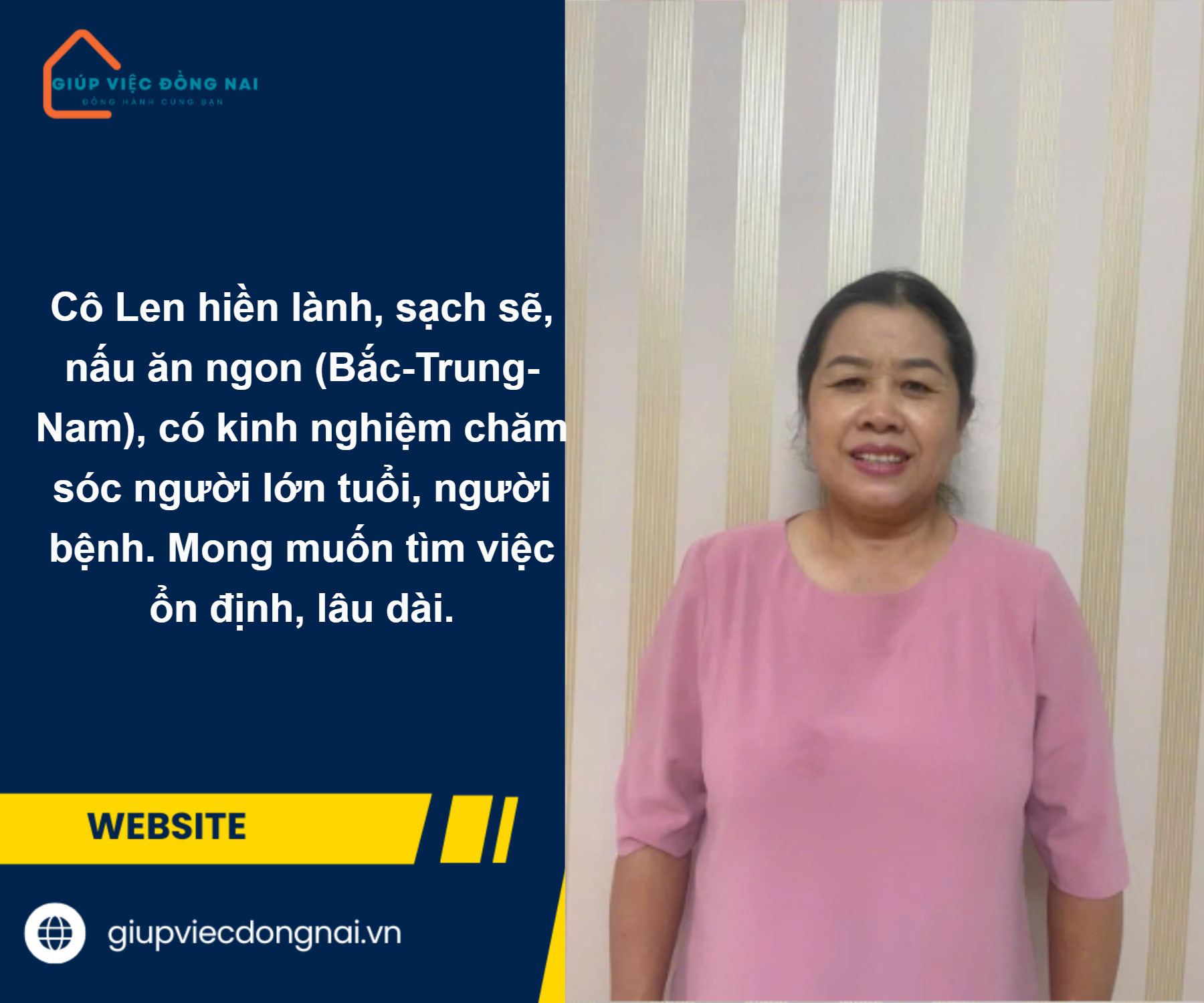 Chị NGUYỄN THỊ LEN, sinh năm 1969, quê Đắk Lắk cần tìm việc