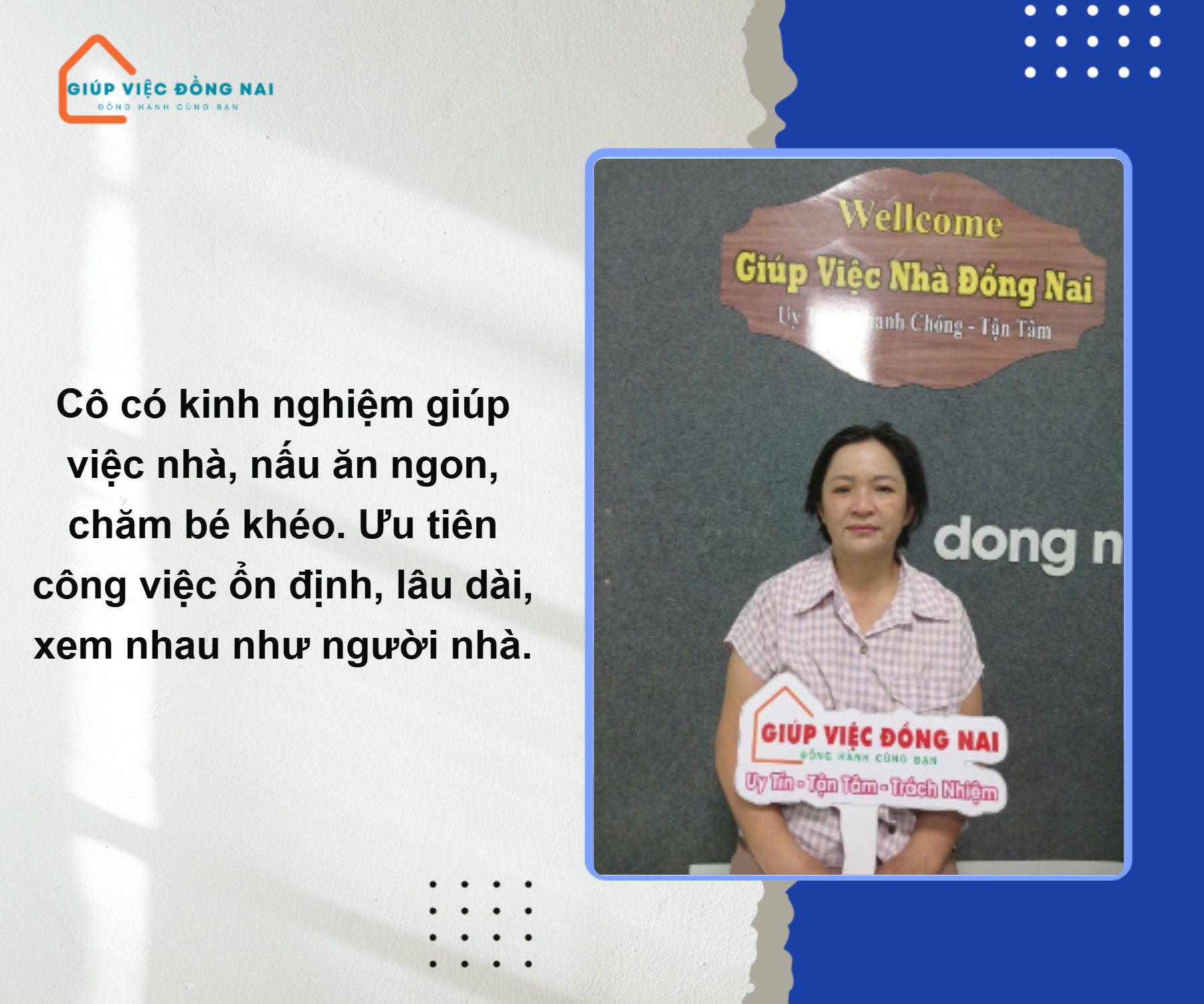 Chị TỐNG THỊ THANH NGUYỆT, sinh năm 1971, quê Đồng Nai cần tìm việc