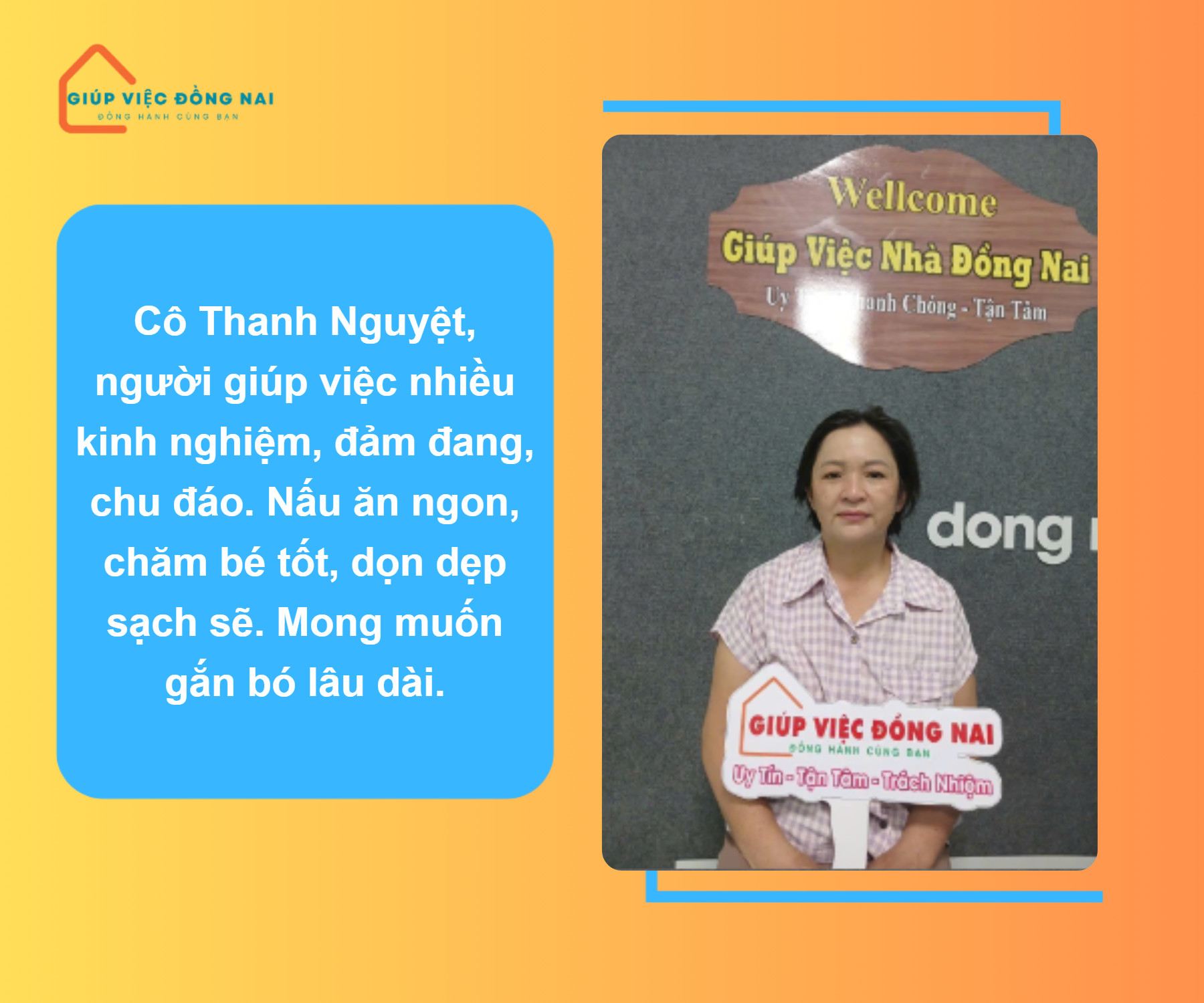 Chị TỐNG THỊ THANH NGUYỆT, sinh năm 1971, quê Đồng Nai cần tìm việc