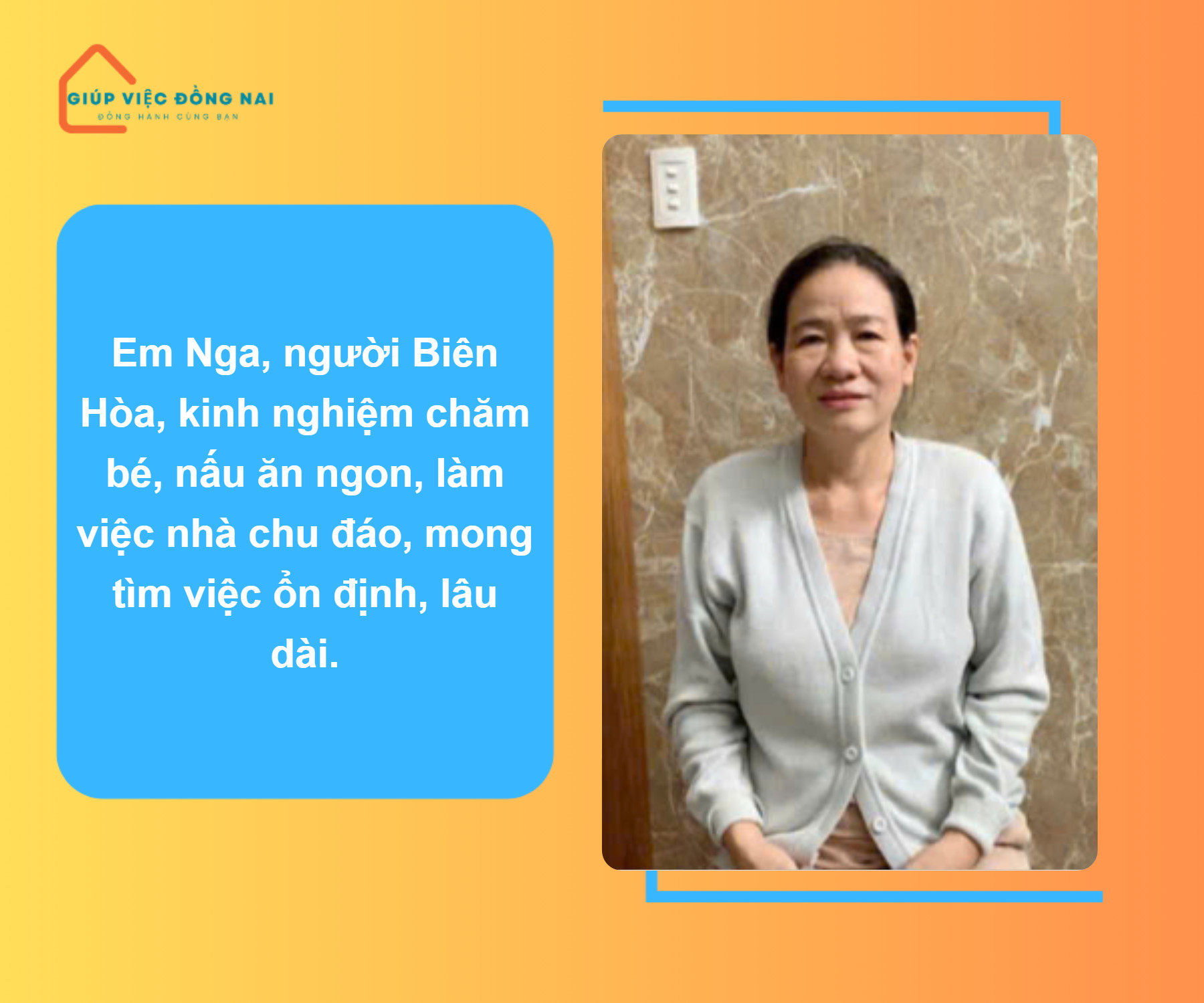 Chị NGÔ THỊ KIM NGA, sinh năm 1972, quê Hưng Yên cần tìm việc