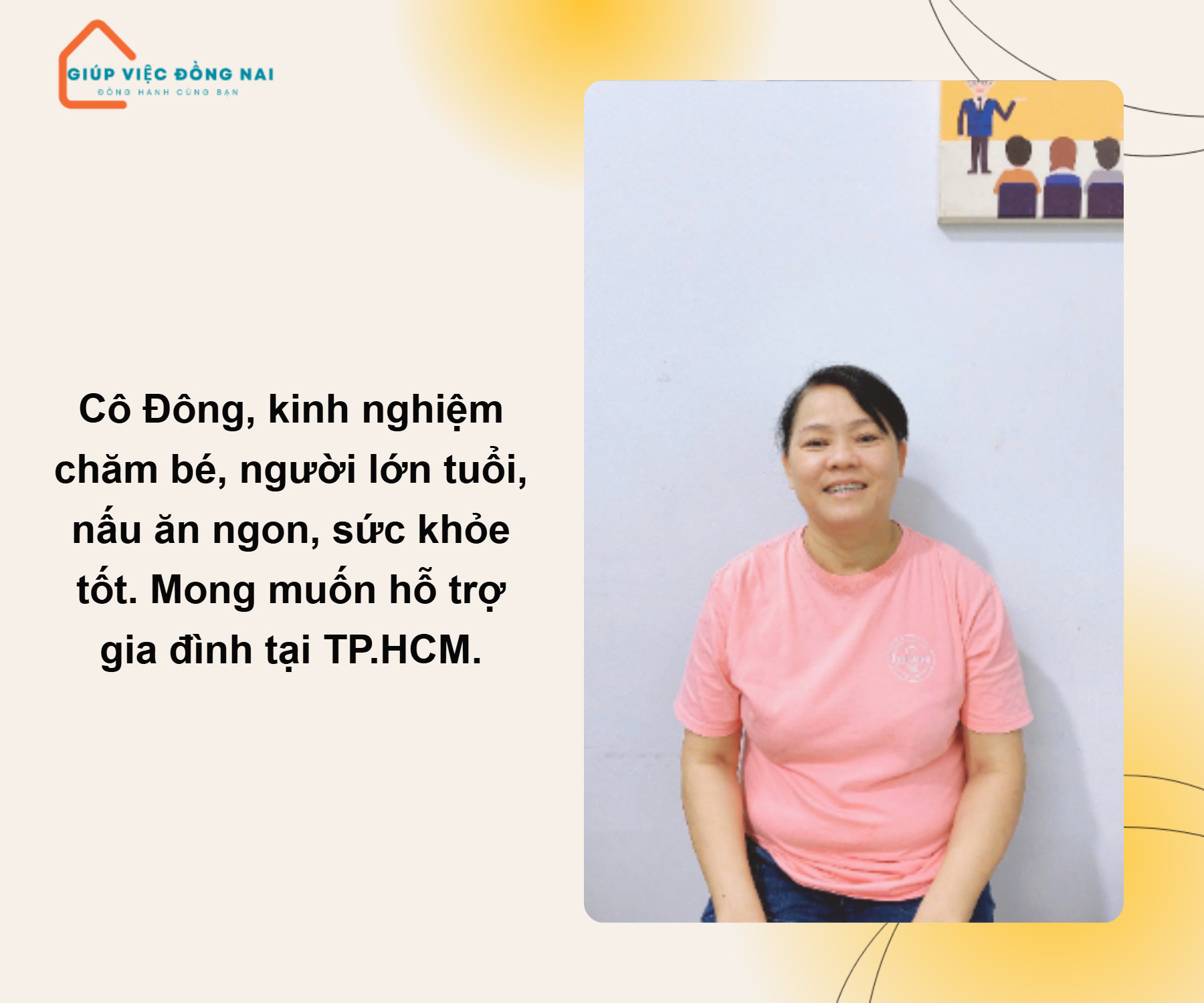 Chị TRẦN THỊ ĐÔNG, sinh năm 1975, quê Đà Nẵng cần tìm việc