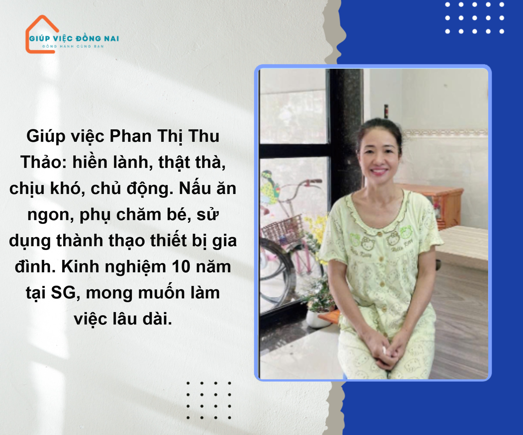 Chị PHAN THỊ THU THẢO, sinh năm 1972, quê Nam Định cần tìm việc