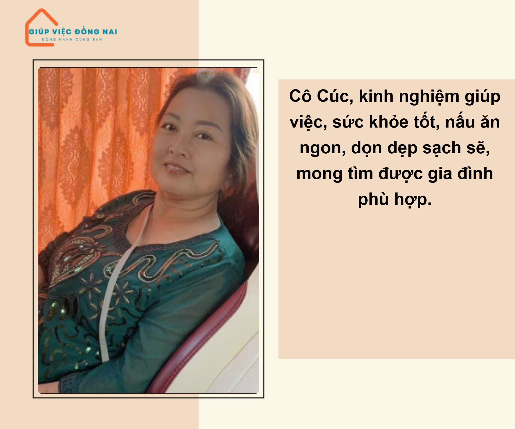 Chị LÊ KIM CÚC, sinh năm 1969, quê Đồng Nai cần tìm việc