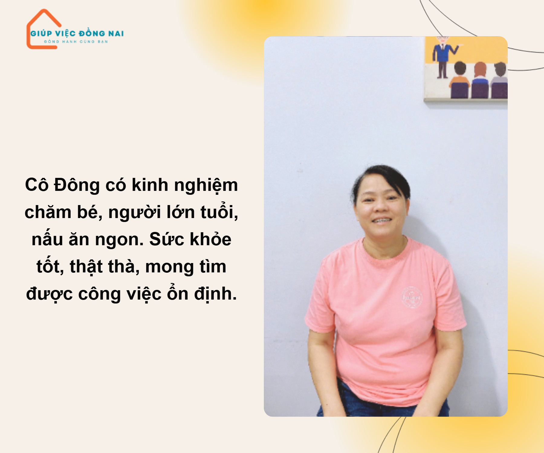 Chị TRẦN THỊ ĐÔNG, sinh năm 1975, quê Đà Nẵng cần tìm việc