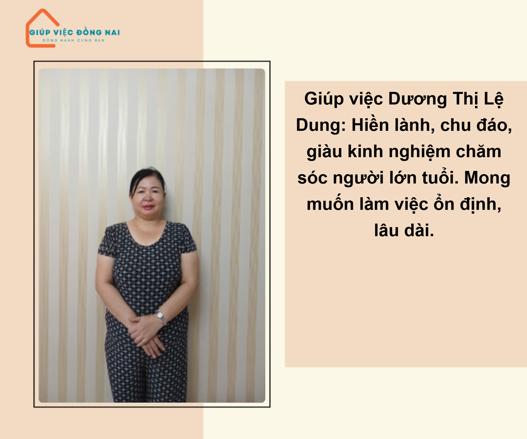 Chị DƯƠNG THỊ LỆ DUNG, sinh năm 1980, quê Quảng Nam cần tìm việc