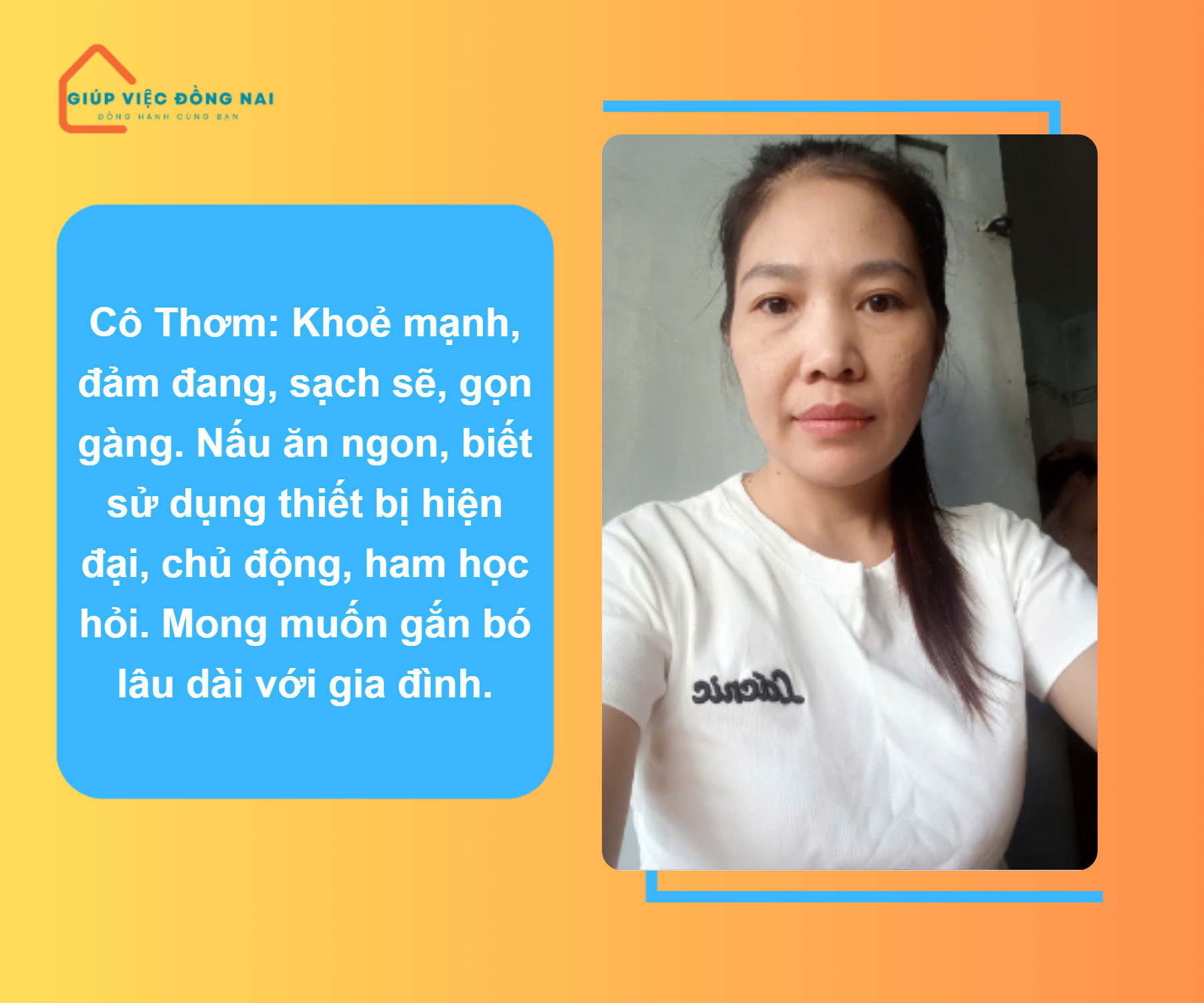 Chị PHAN THỊ THƠM, sinh năm 1983, quê Hà Tĩnh cần tìm việc