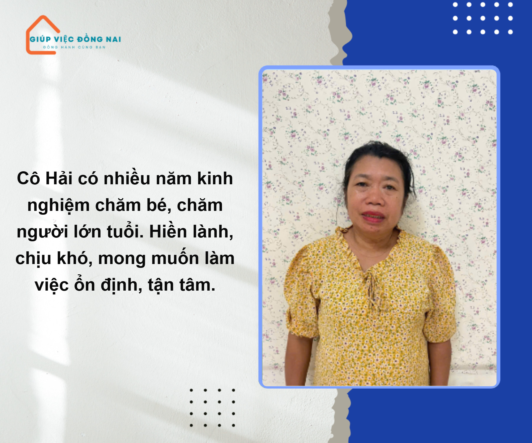 Chị NGUYỄN THỊ HẢI, sinh năm 1973, quê Nghệ An cần tìm việc